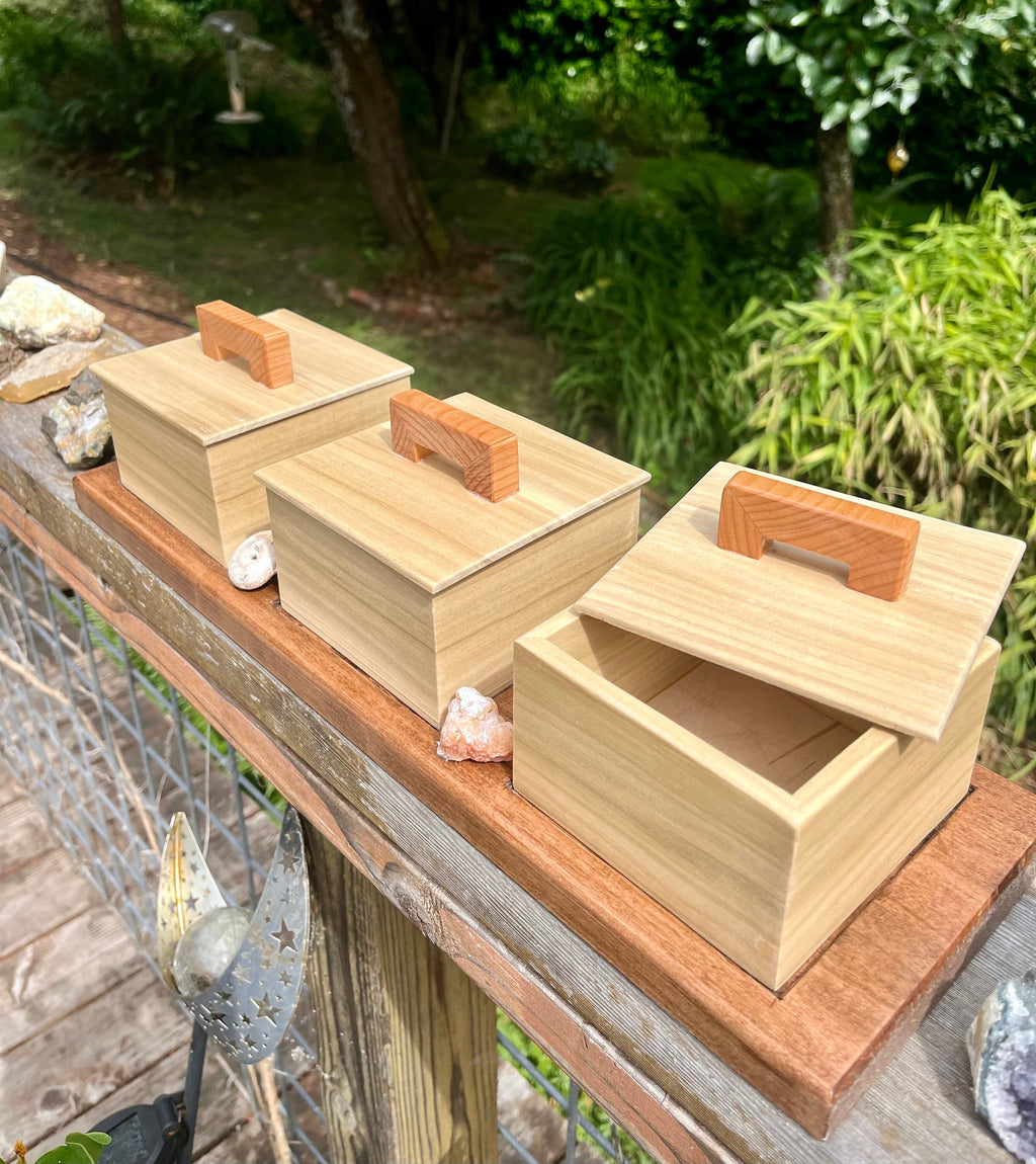 Up-cycled Wood Box Set: Poplar Boxes on Reclaimed Mahogany Tray