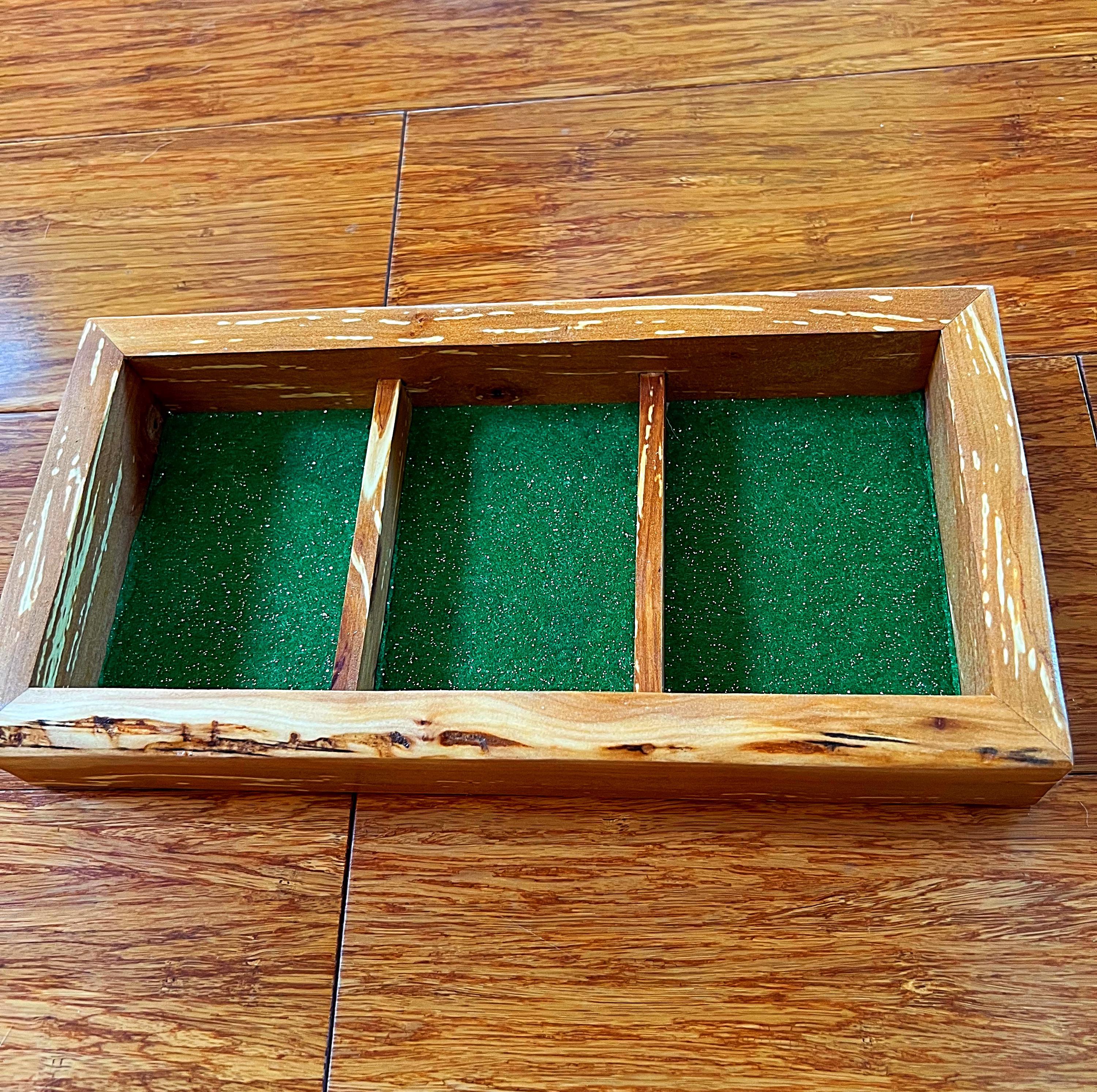 Handmade Live-Edge Apple Wood Jewelry Tray: Green Sparkle Felt Lined