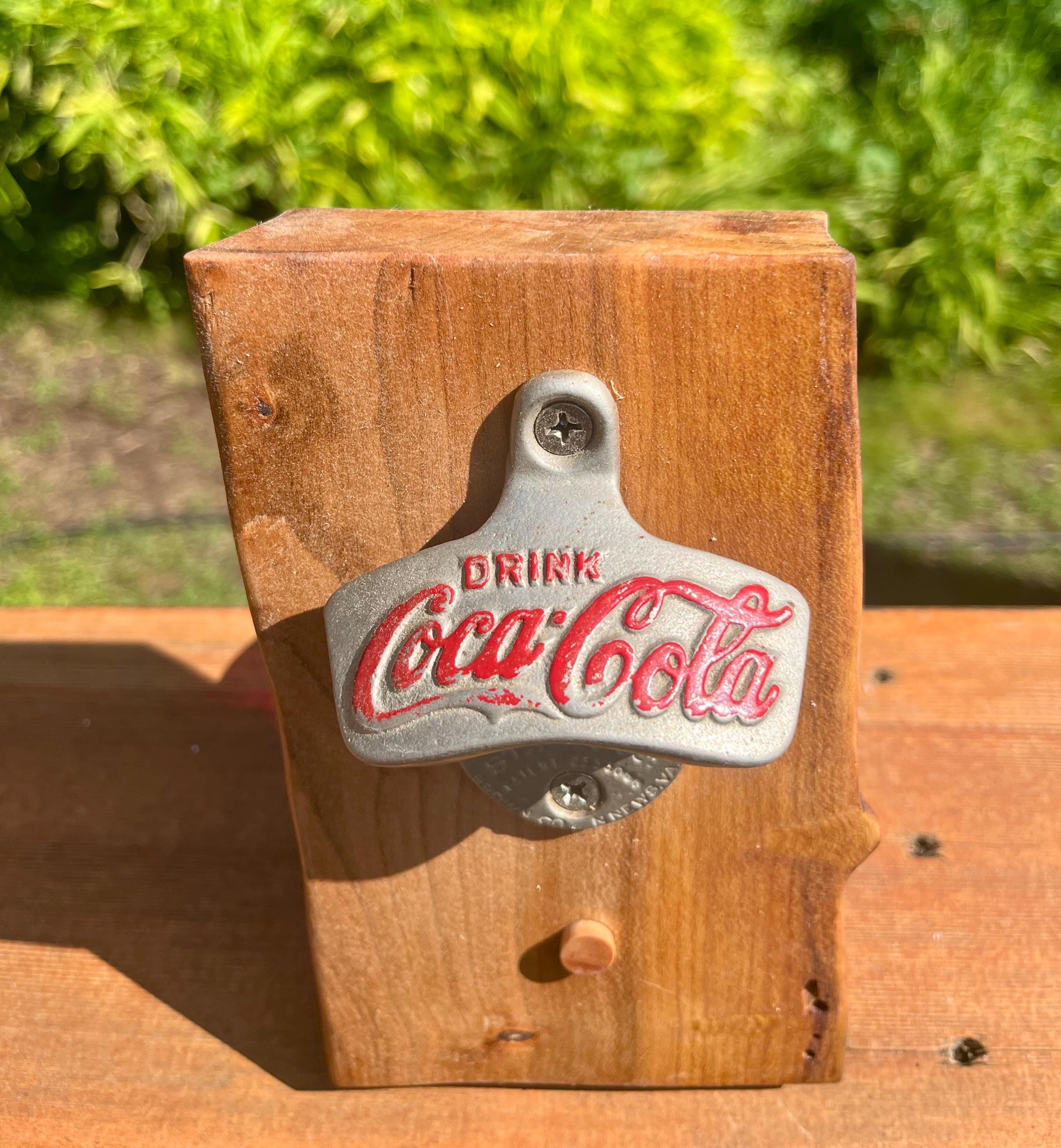 Vintage Coca-Cola Bottle Opener: Live Edge Plum Wood, Wall Mounted
