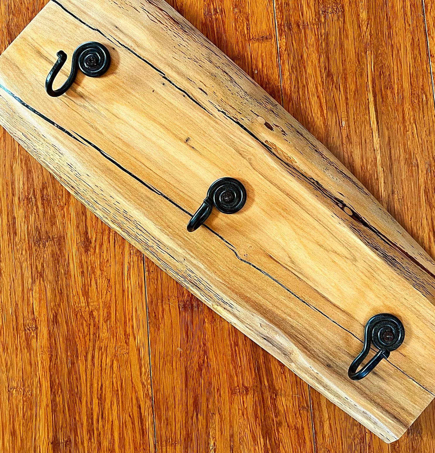 Live-Edge Apple Wood Coat Rack: Handmade 3-Hook Wall Organizer