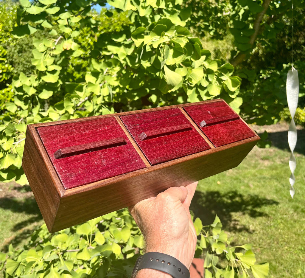 Handmade Walnut & Purpleheart Jewelry Box: Locally Grown Wood, Unique Design