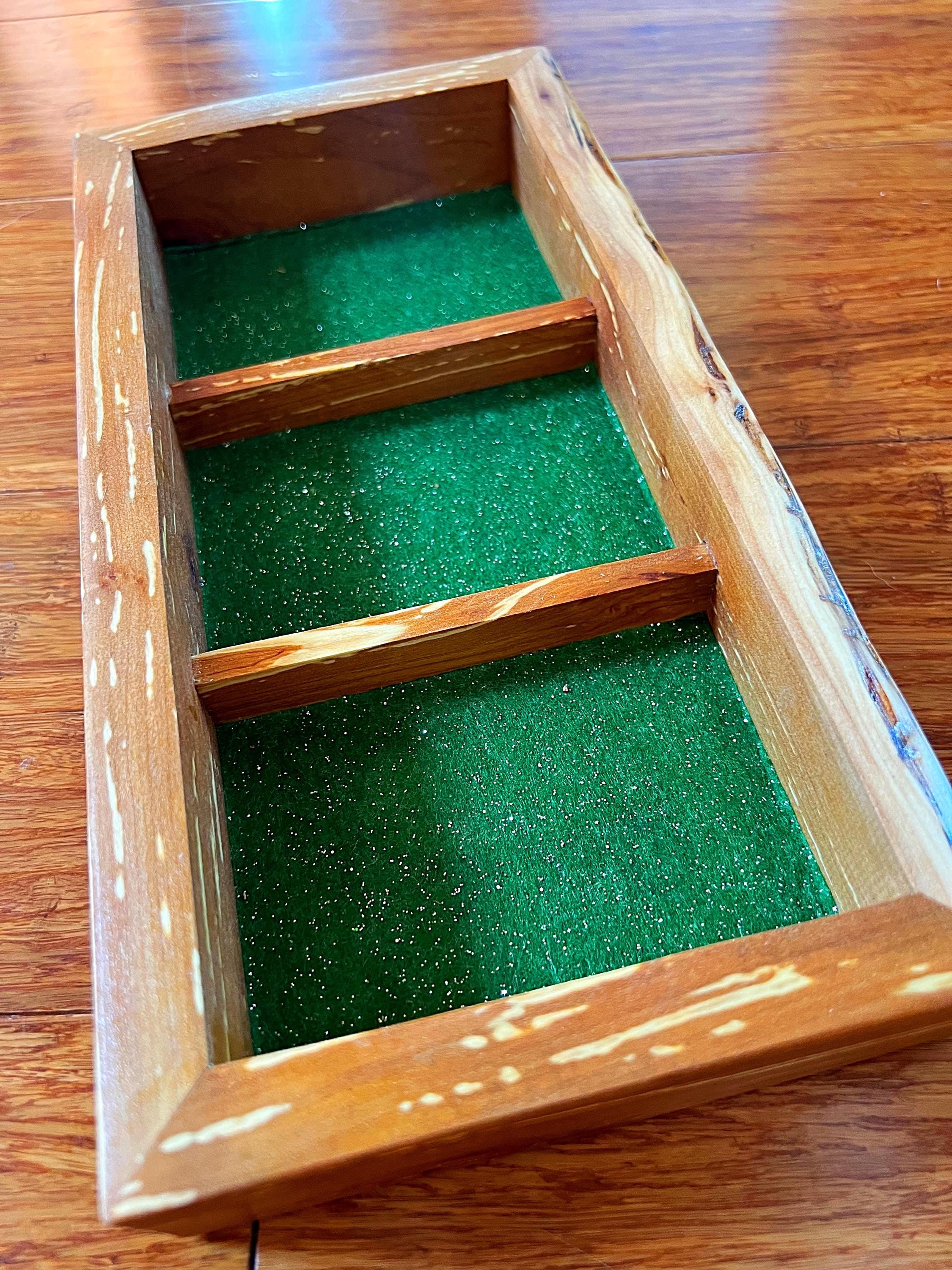 Handmade Live-Edge Apple Wood Jewelry Tray: Green Sparkle Felt Lined