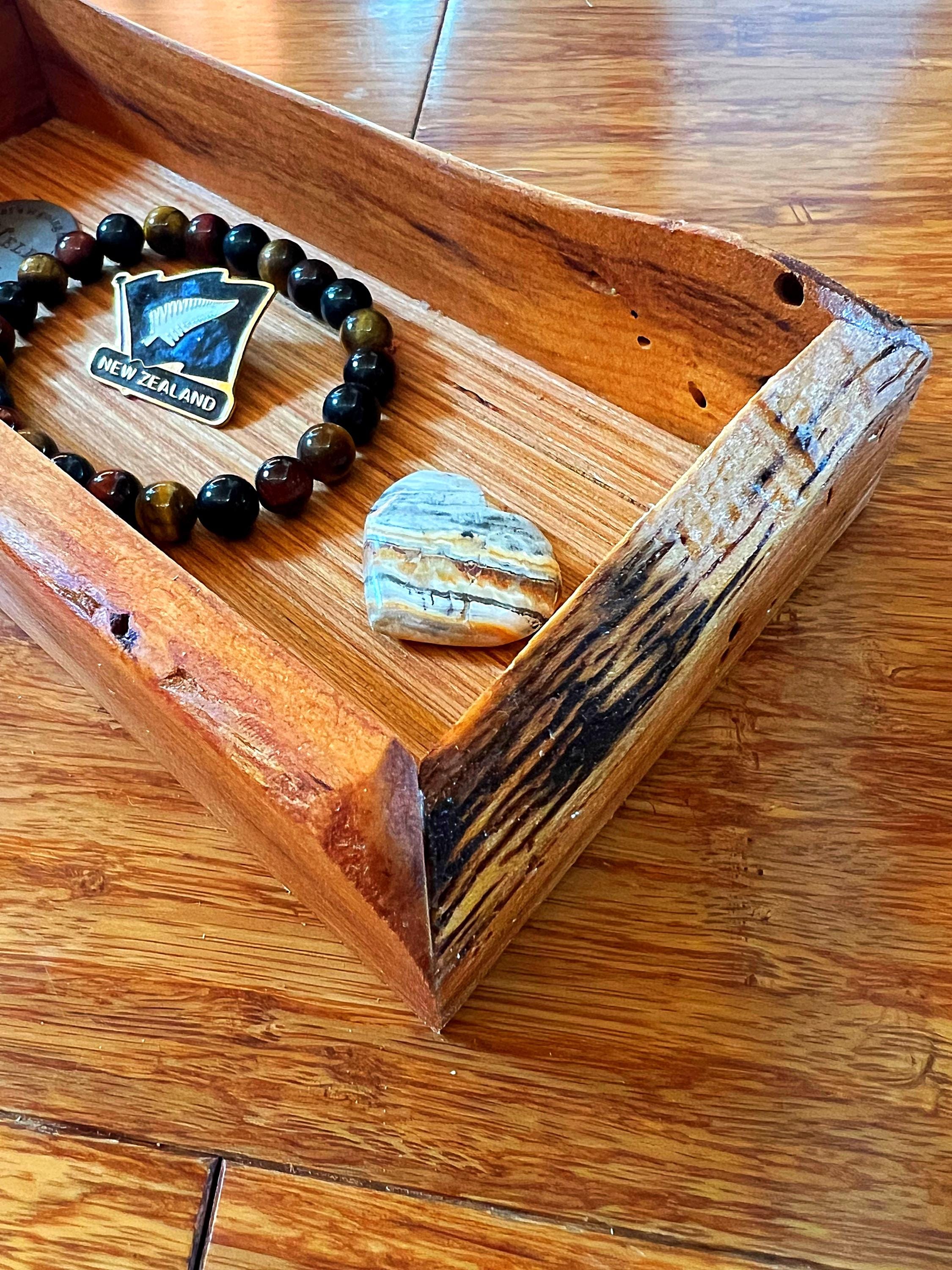 Live-Edge Yellow Plum Wood Jewelry Tray: Handmade Tung Oil Finish