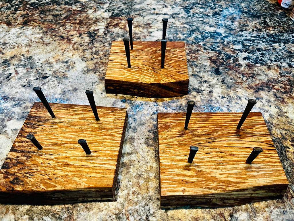 Live-Edge Apple Wood Business Card Holder: Handmade Desk Decor with Antique Nails