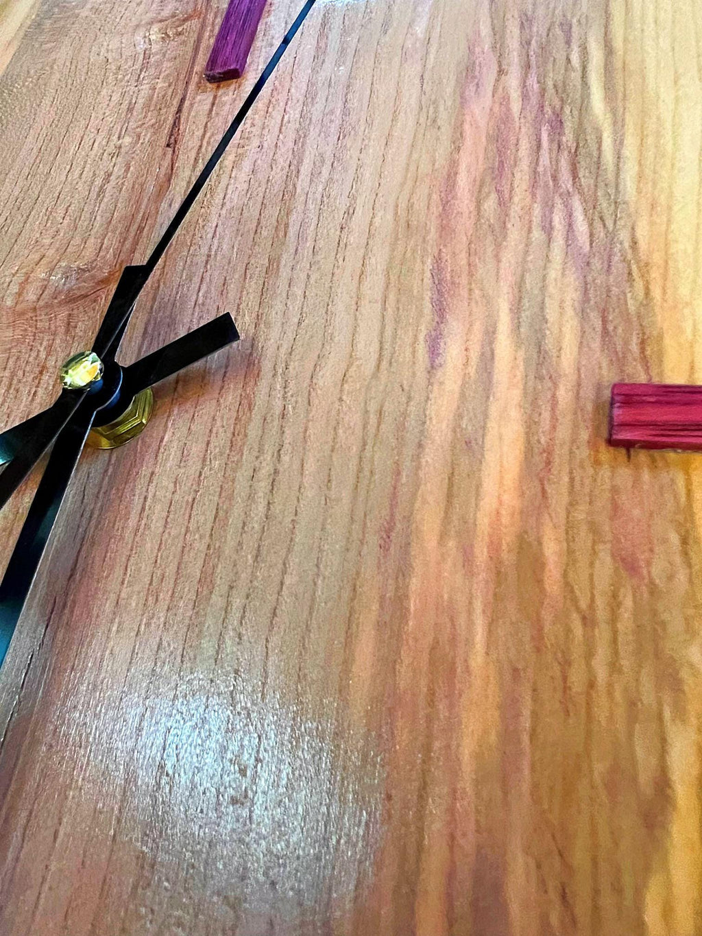 Handmade Clock with Live-edge Plum wood and Mahogany accents