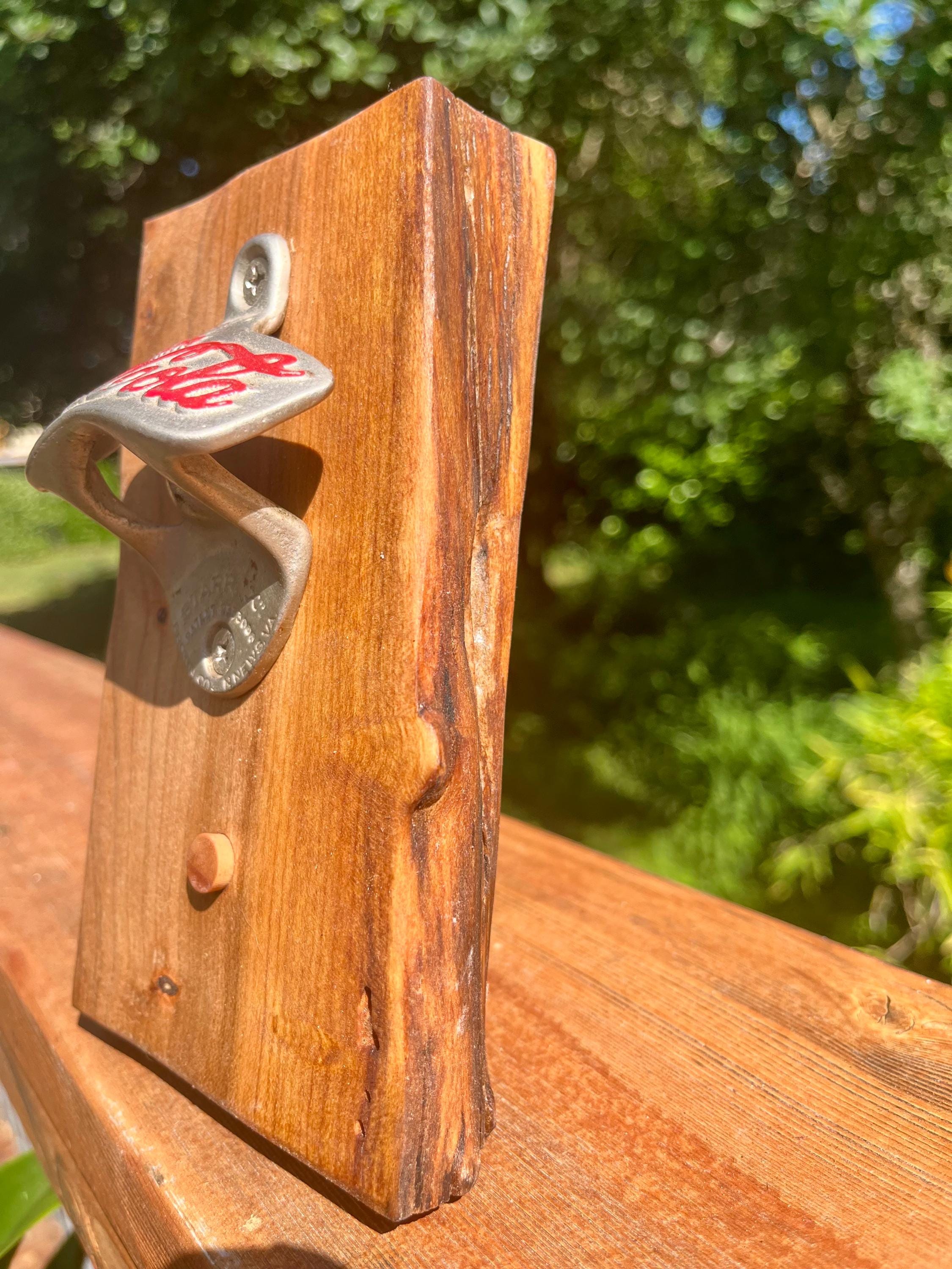Vintage Coca-Cola Bottle Opener: Live Edge Plum Wood, Wall Mounted