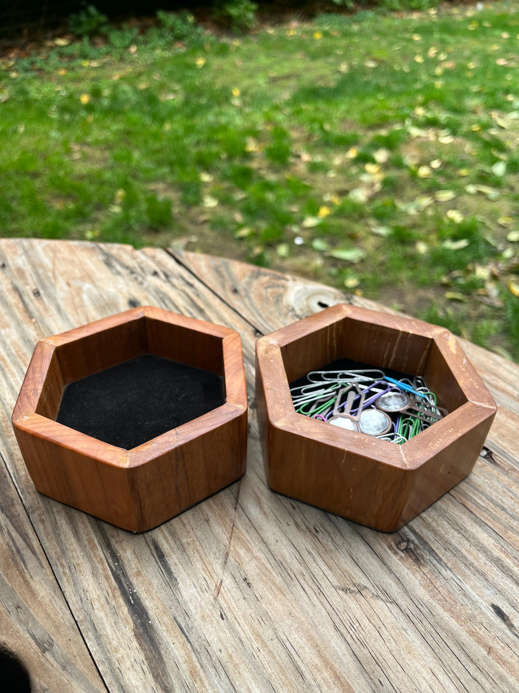 Heirloom Apple Wood Desk Organizer | Handmade Felt-Lined Change or Paper Clip Dish