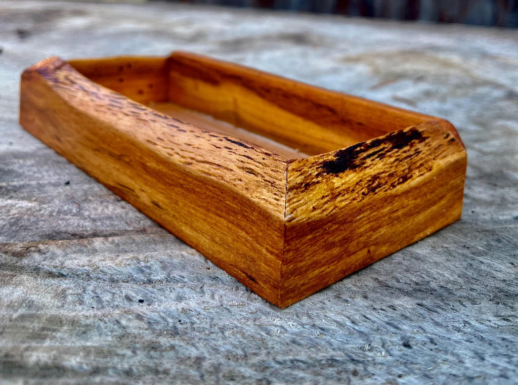 Live-Edge Yellow Plum Wood Jewelry Tray: Handmade Tung Oil Finish