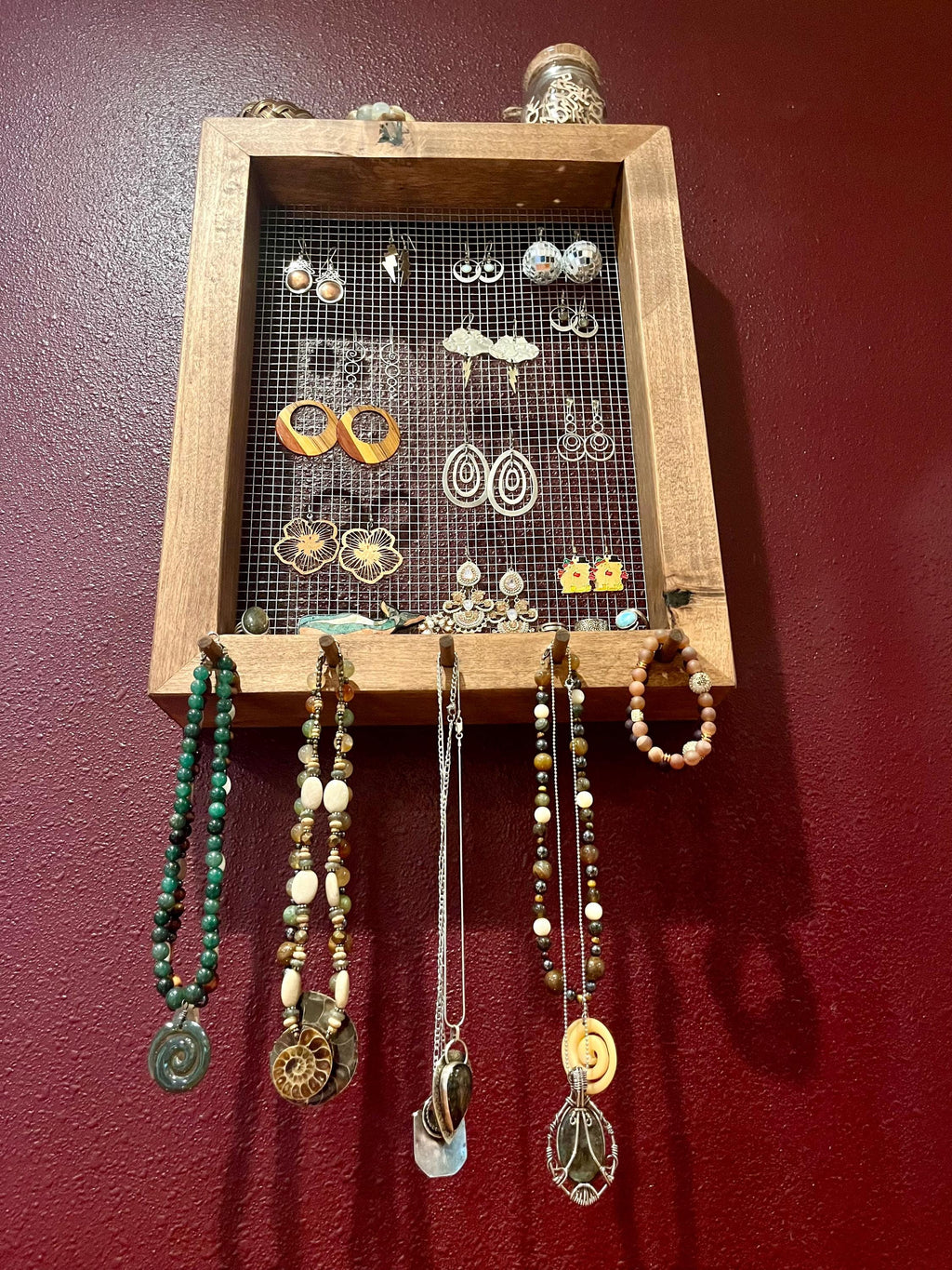 Alder Wood Jewelry Display | Wall-Hanging or Countertop Stand | Hardware Included