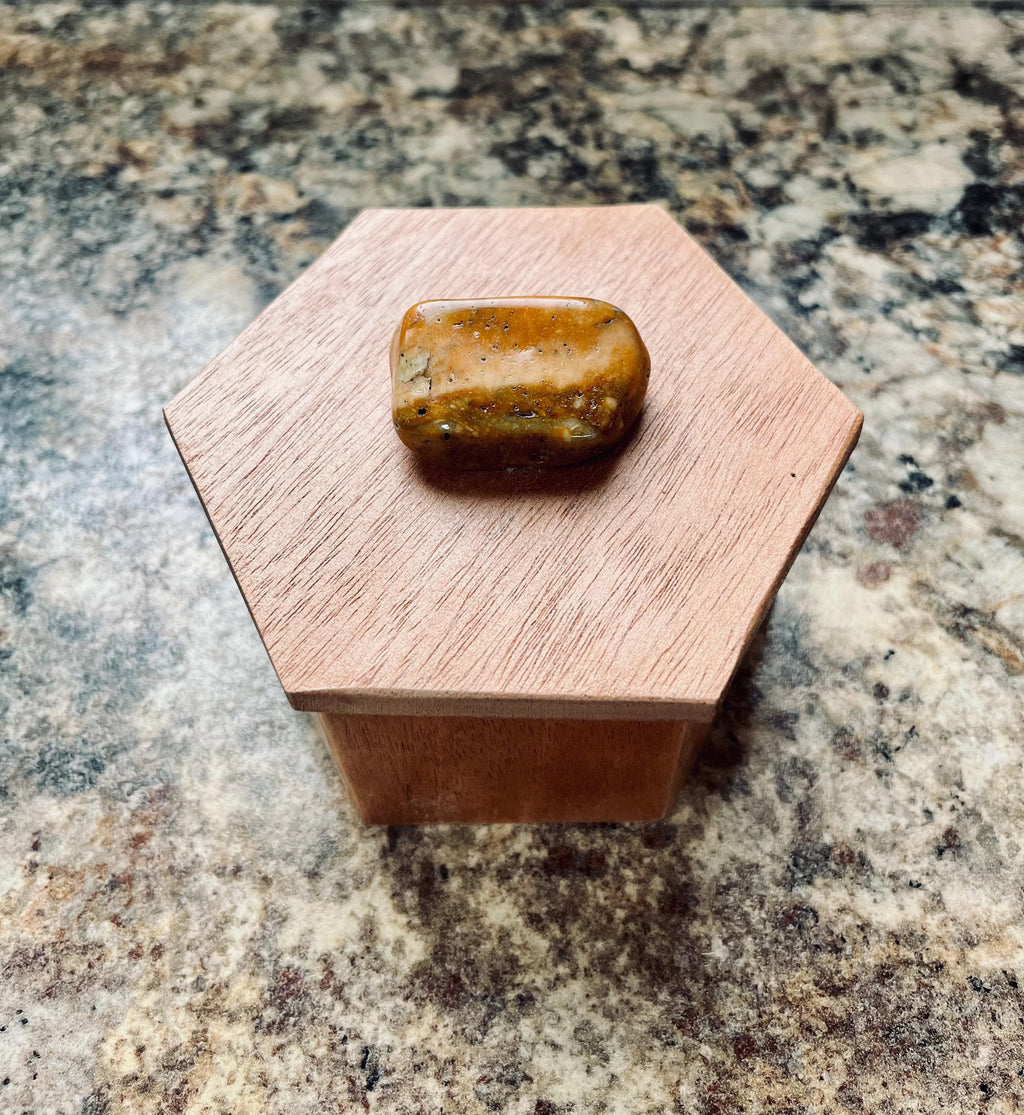 Handmade Mahogany Hexagon Jewelry Box with Agate Stone Lid