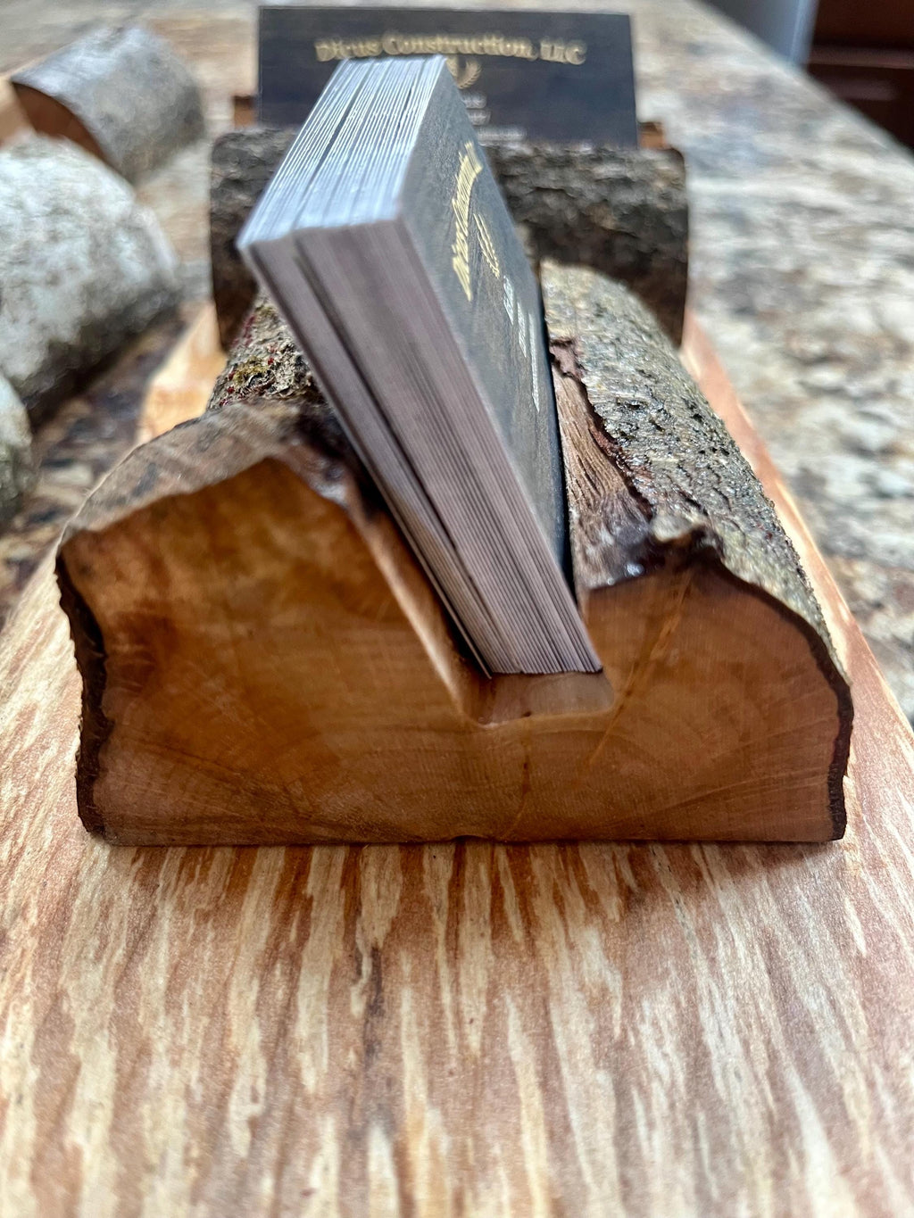 Handmade Plum Wood Business Card Holder: Rustic Desk Decor