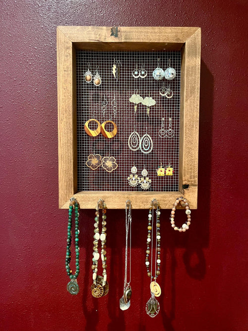 Alder Wood Jewelry Display | Wall-Hanging or Countertop Stand | Hardware Included