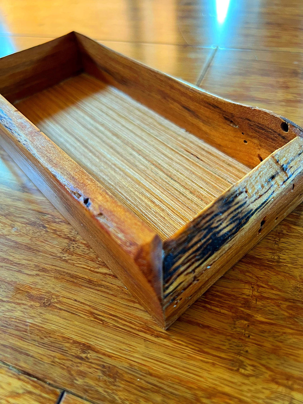 Live-Edge Yellow Plum Wood Jewelry Tray: Handmade Tung Oil Finish