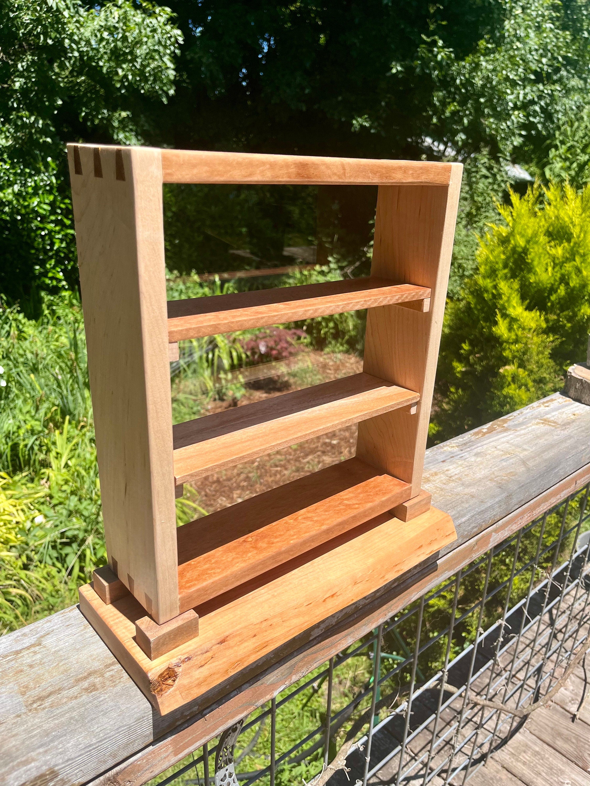 Handmade Wood Desktop Shelf: Mahogany, Oak & Live Edge Alder Base
