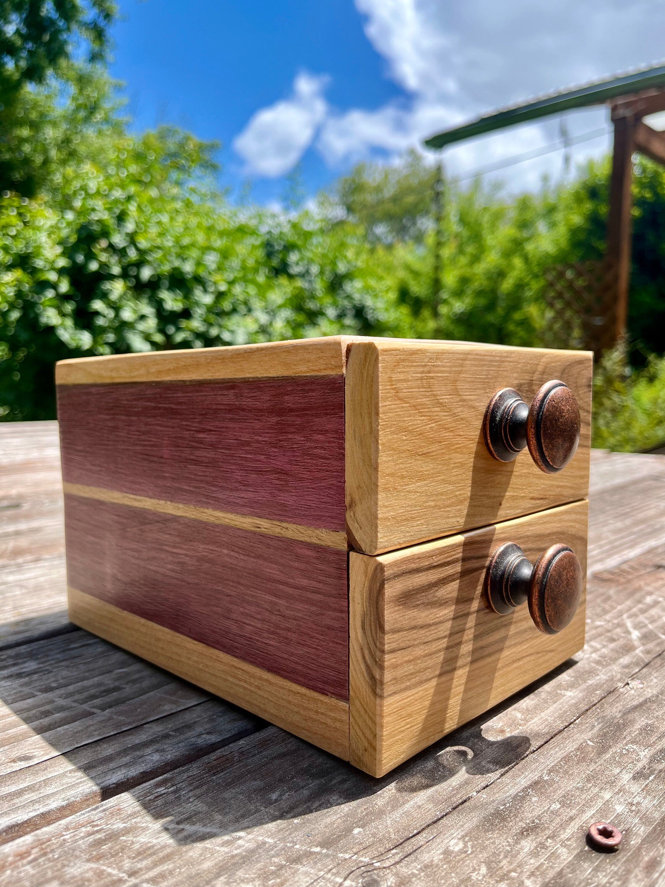 Handcrafted Padauk Wood Jewelry Box: Apple Wood Fronts & Cedar Drawers