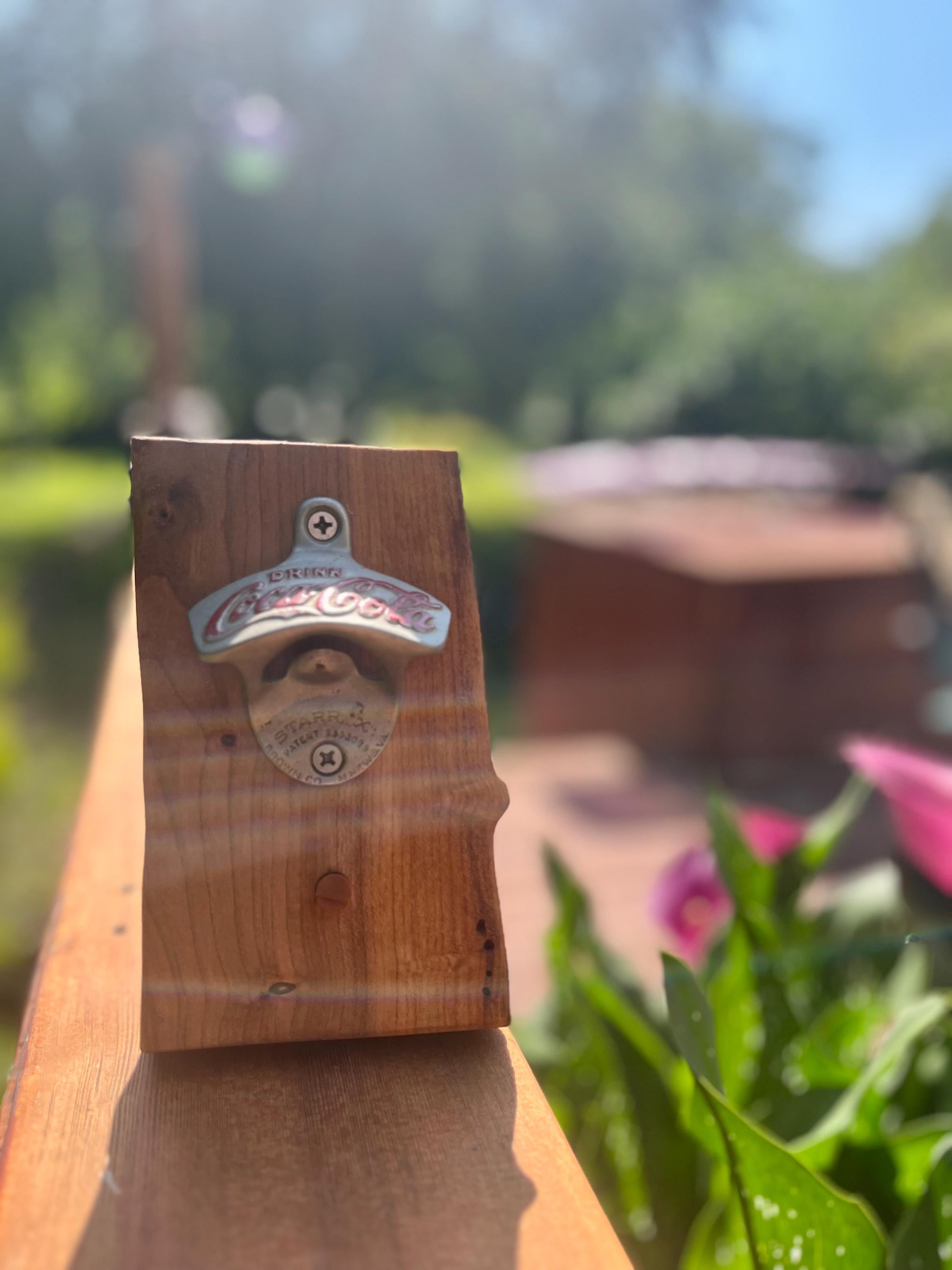 Vintage Coca-Cola Bottle Opener: Live Edge Plum Wood, Wall Mounted