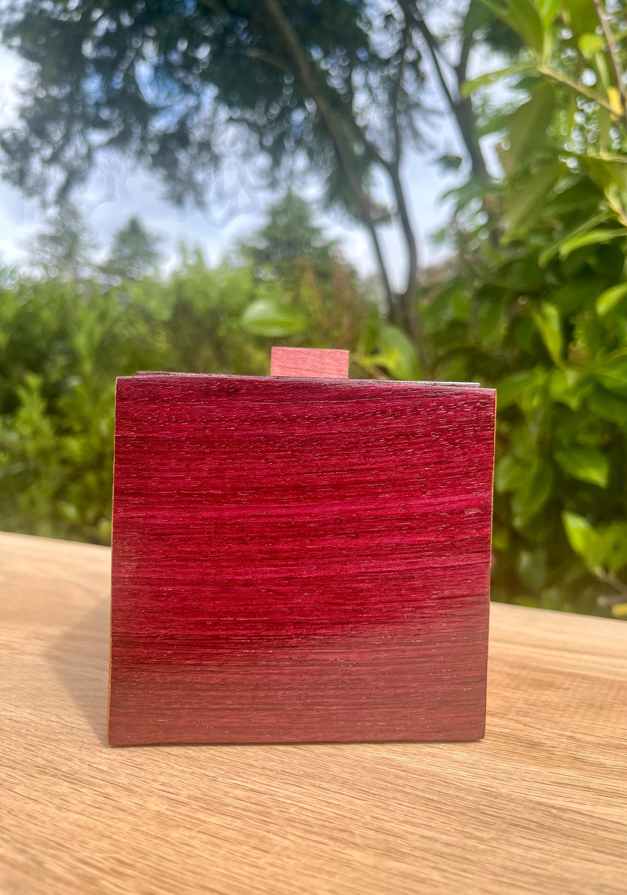 Handmade Mahogany & Purpleheart Keepsake Box: Reclaimed Wood, Blue Felt Lined