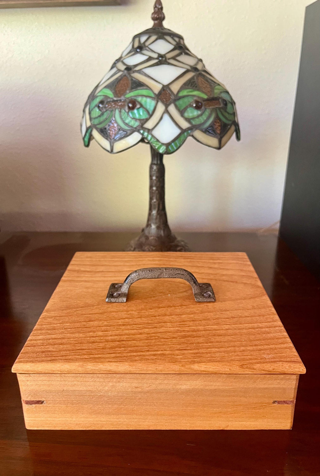 Reclaimed Cherry Wood Jewelry Box: Vintage Cast Iron Handle, Cedar Dividers