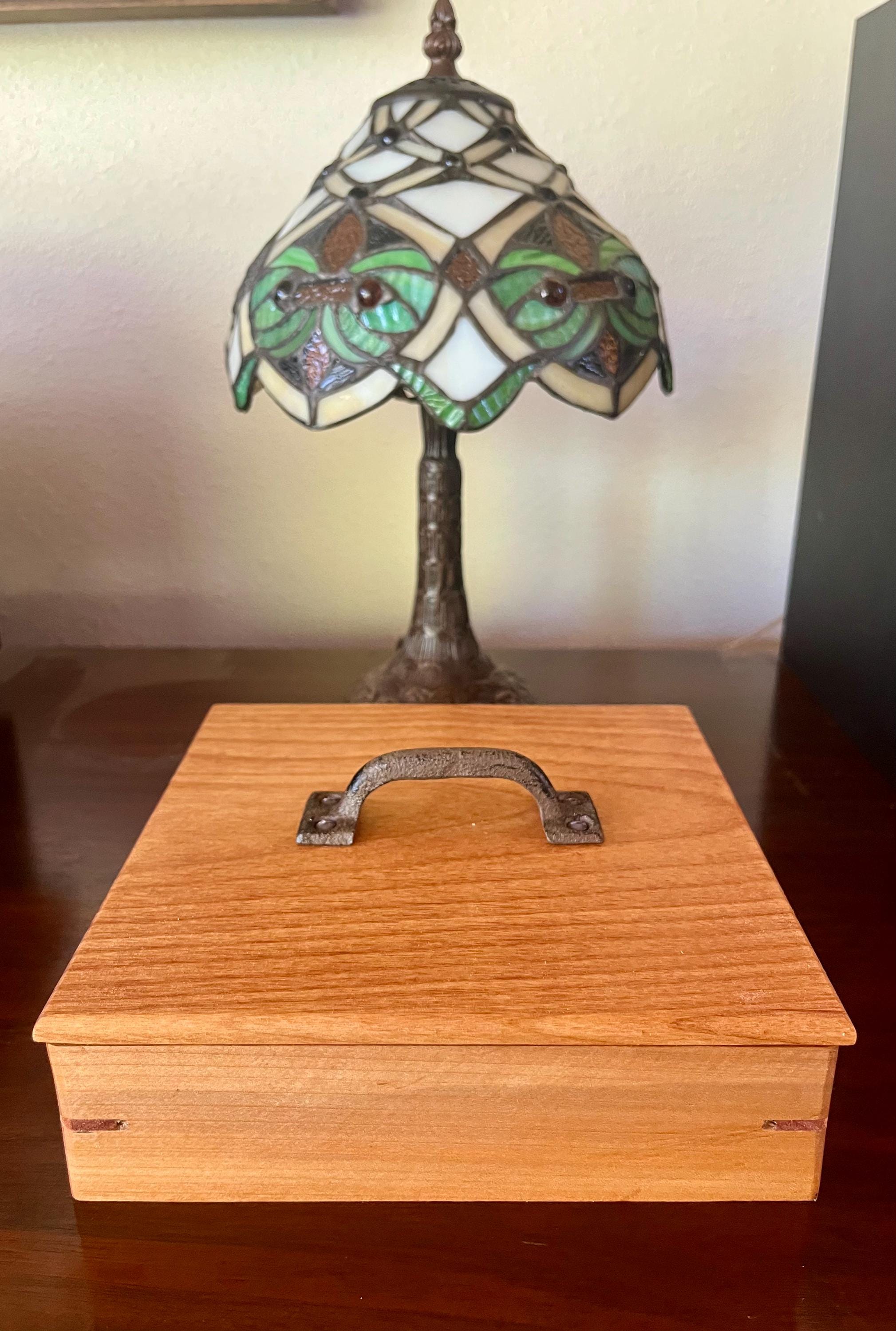 Reclaimed Cherry Wood Jewelry Box: Vintage Cast Iron Handle, Cedar Dividers