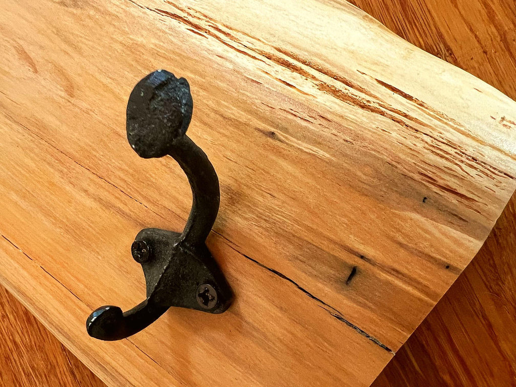 Live-Edge Apple Wood Coat Rack: Rustic Iron Hooks, Handmade