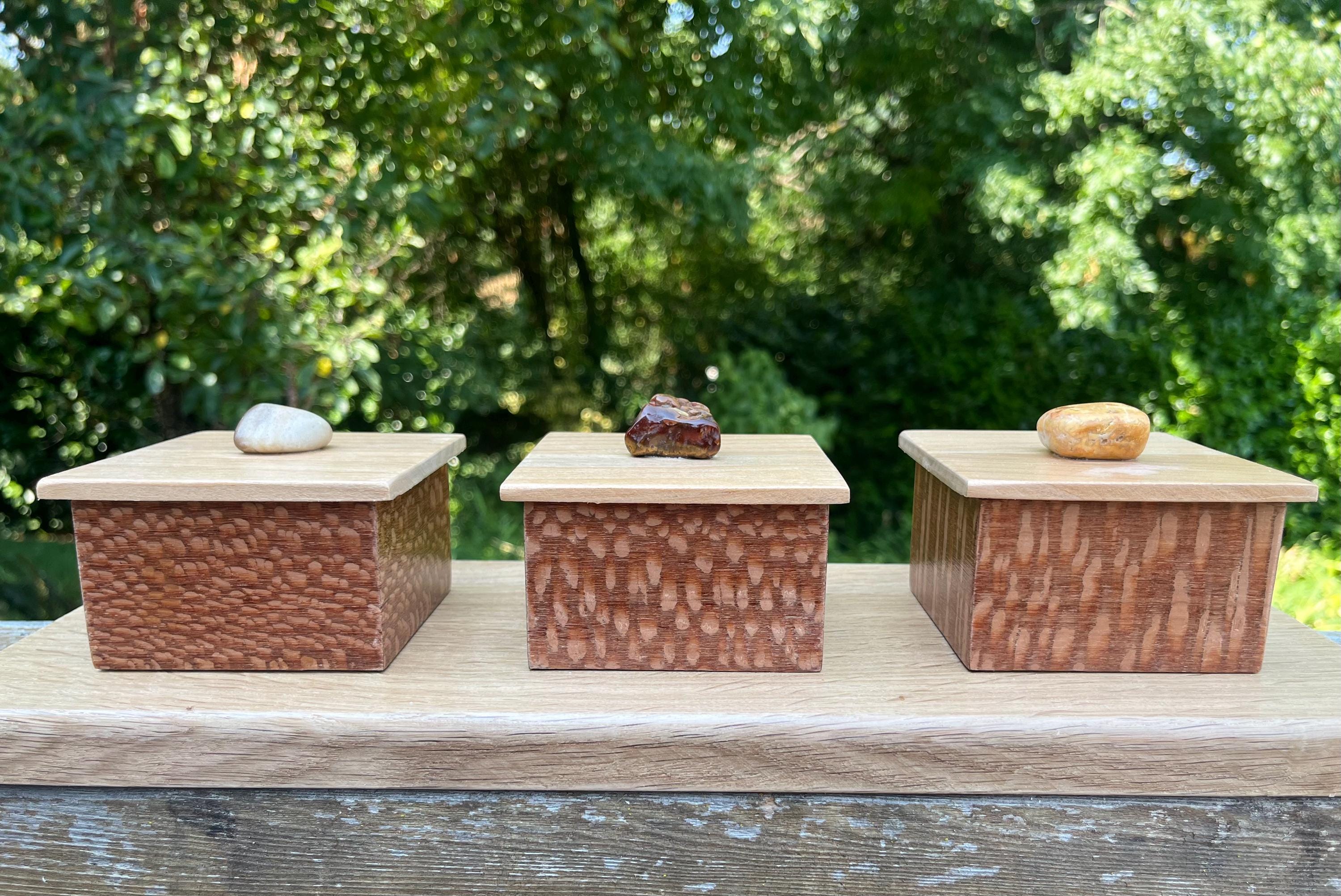 Handmade Leopardwood Box Set: Oregon Agate Pulls, Oak Tray