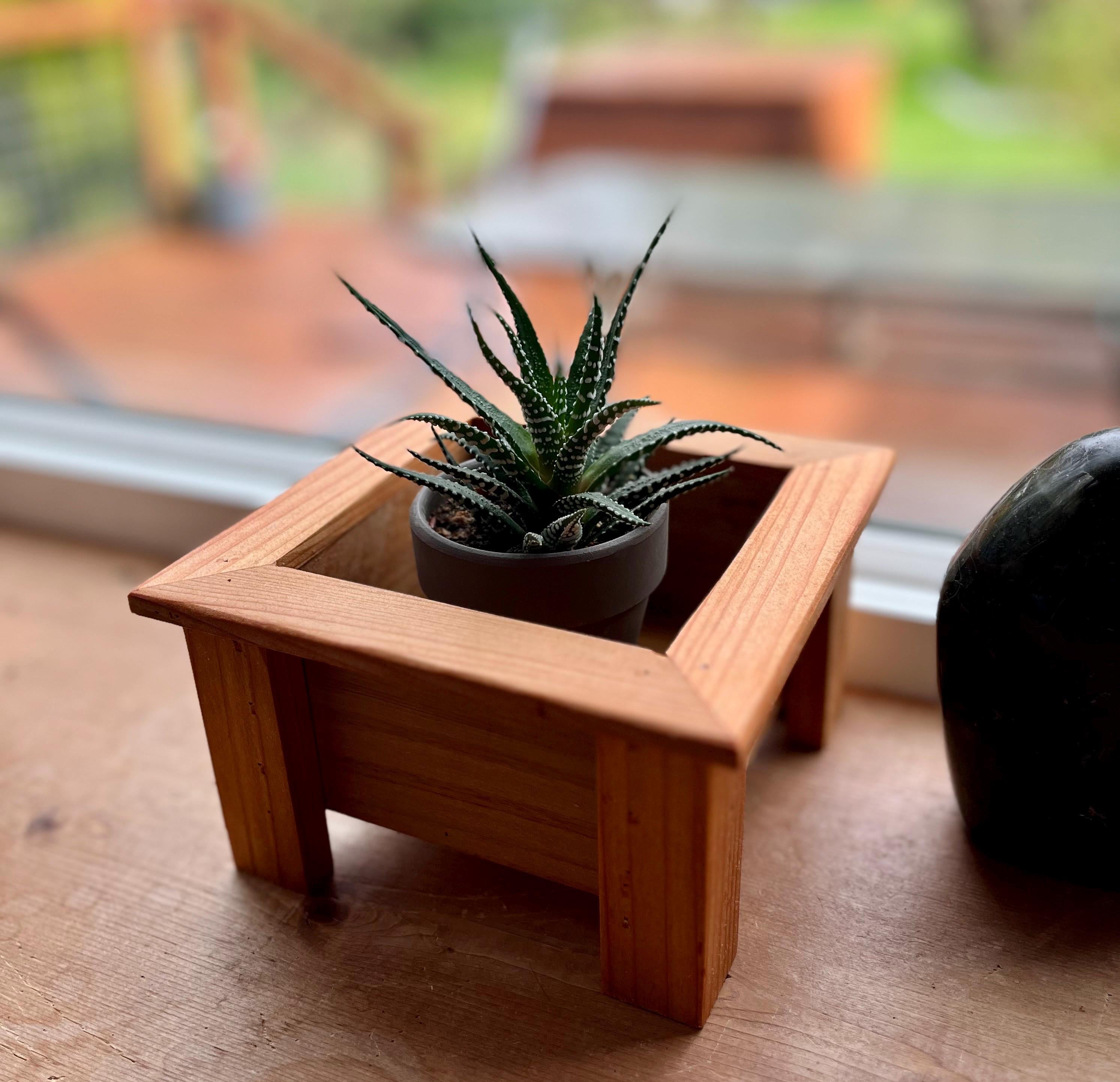 Mini Cedar Plant Stand: Rustic Reclaimed Wood Riser for 3-4" Pots