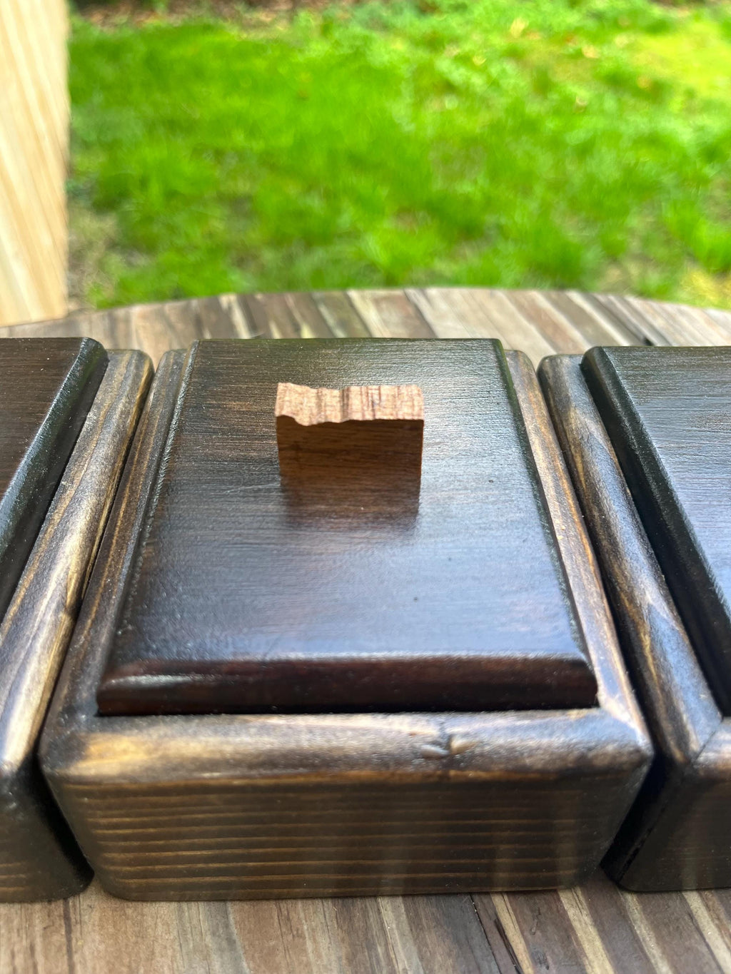 Handmade Spruce Wood Jewelry Box Set – Raw Walnut Pulls, Purple Felt Lined