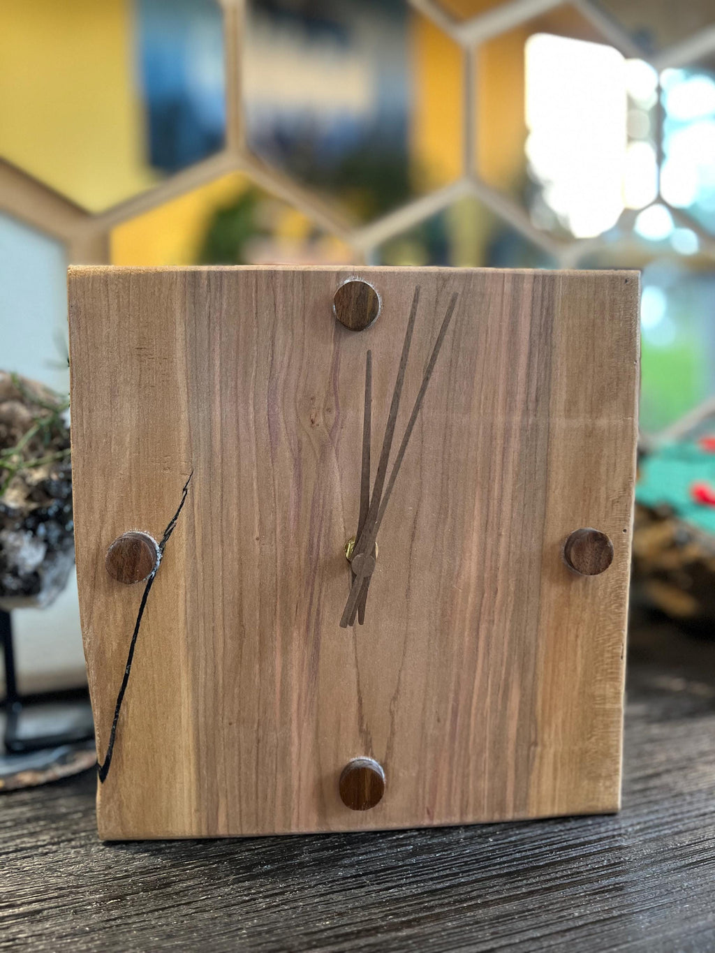 Plum wood clock with Walnut dials and hour markers