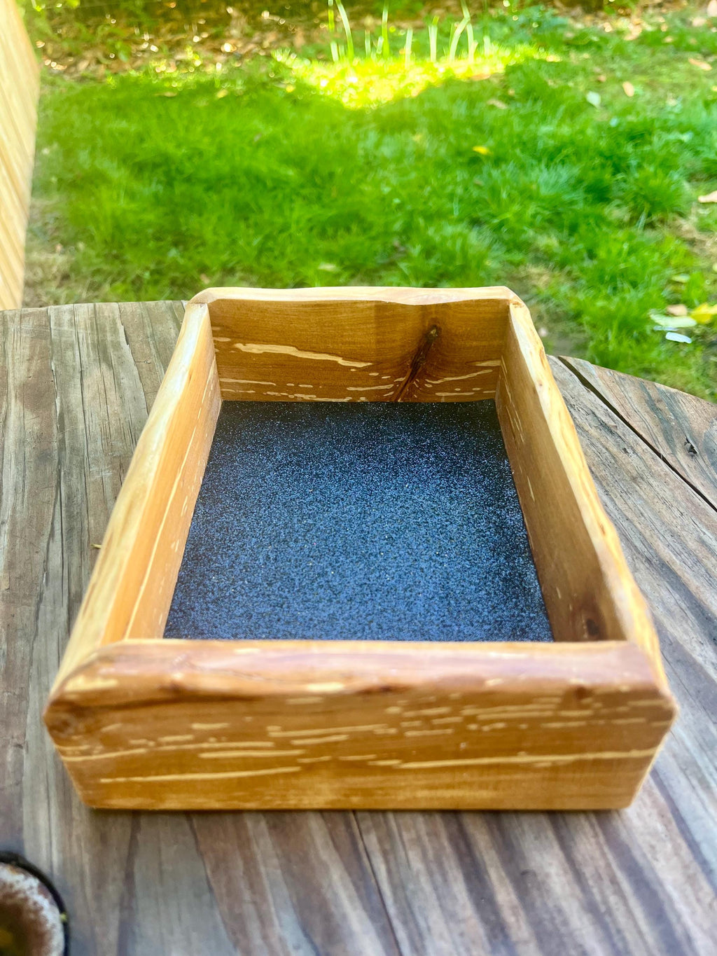 Handmade Apple Wood Jewelry Tray | Live-Edge, Sparkle Lining