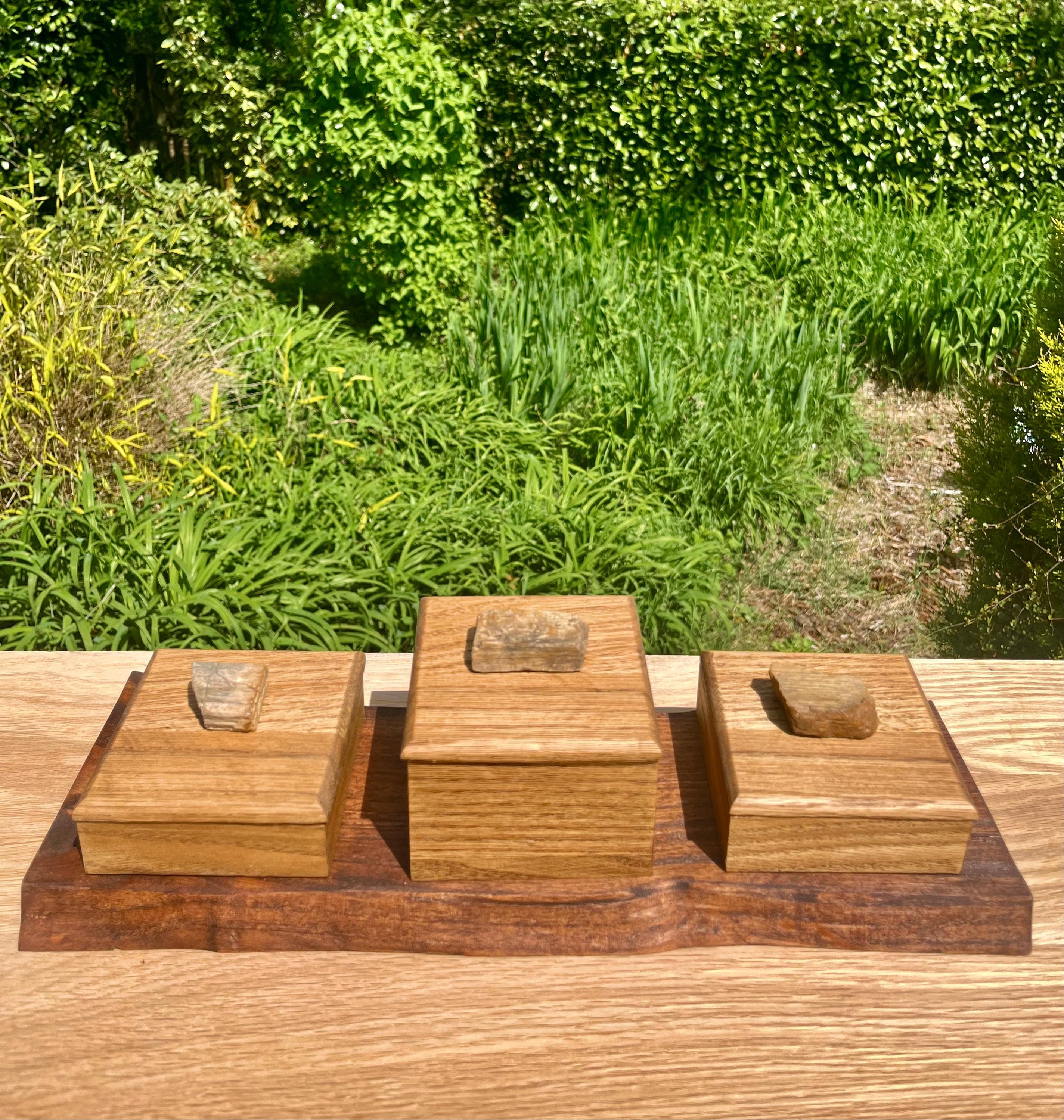Oak 3-Box Set: Petrified Wood Pulls, Live-Edge Alder Tray