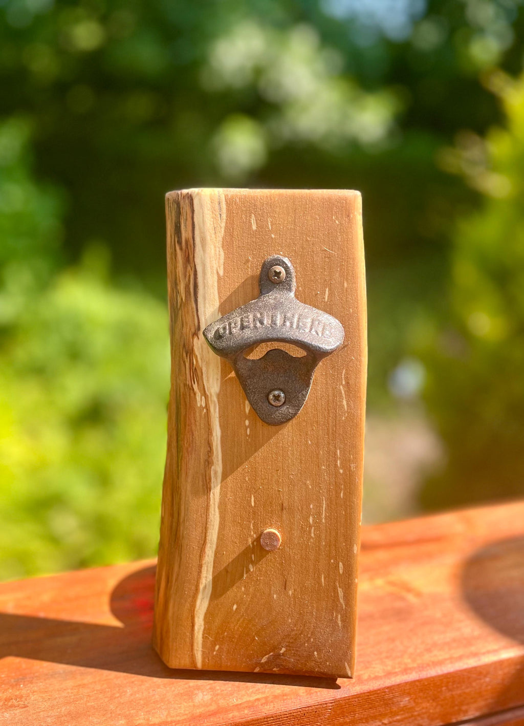 Live Edge Apple Wood Bottle Opener: Rustic Wall Mounted Barware