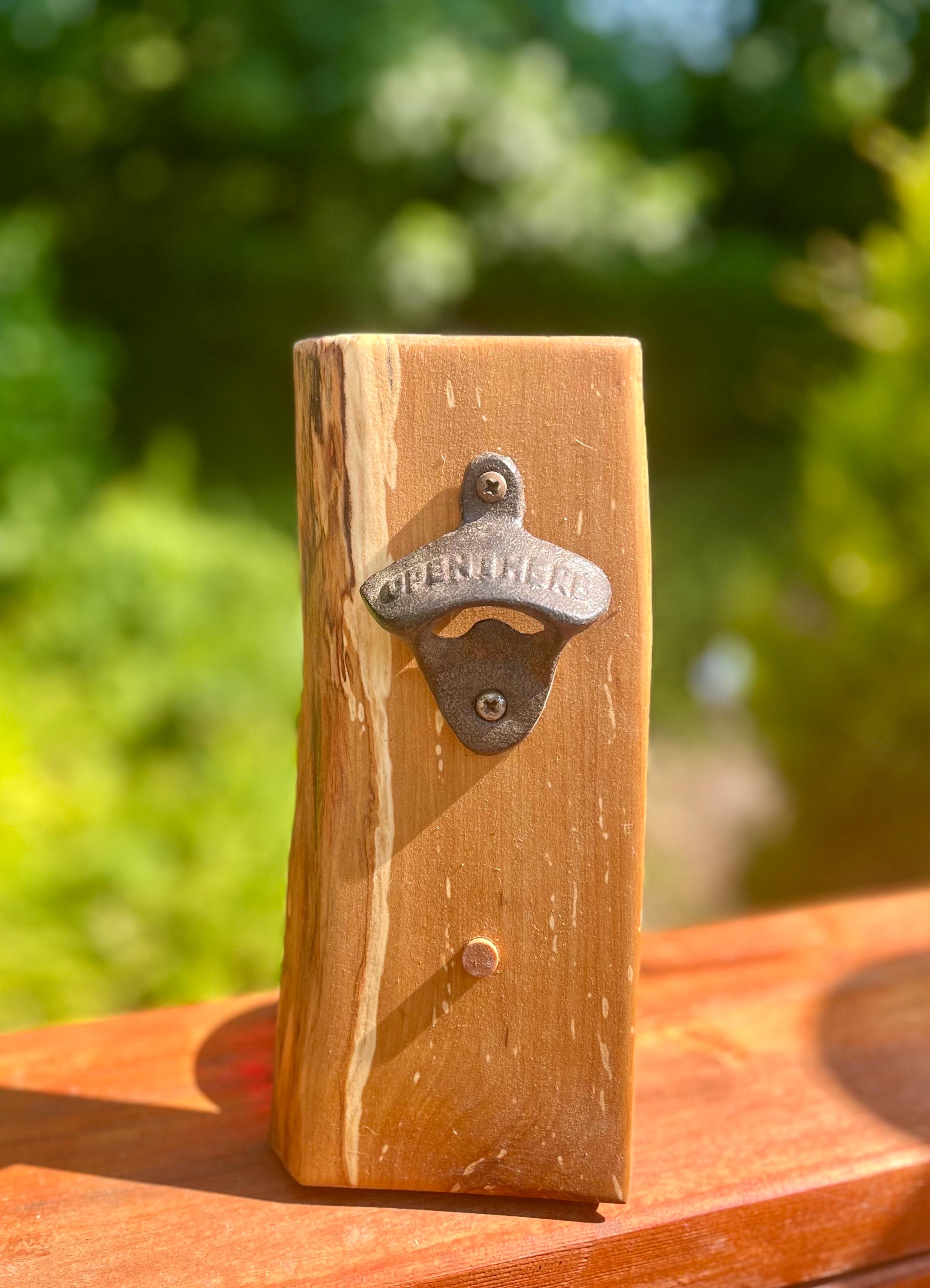 Live Edge Apple Wood Bottle Opener: Rustic Wall Mounted Barware