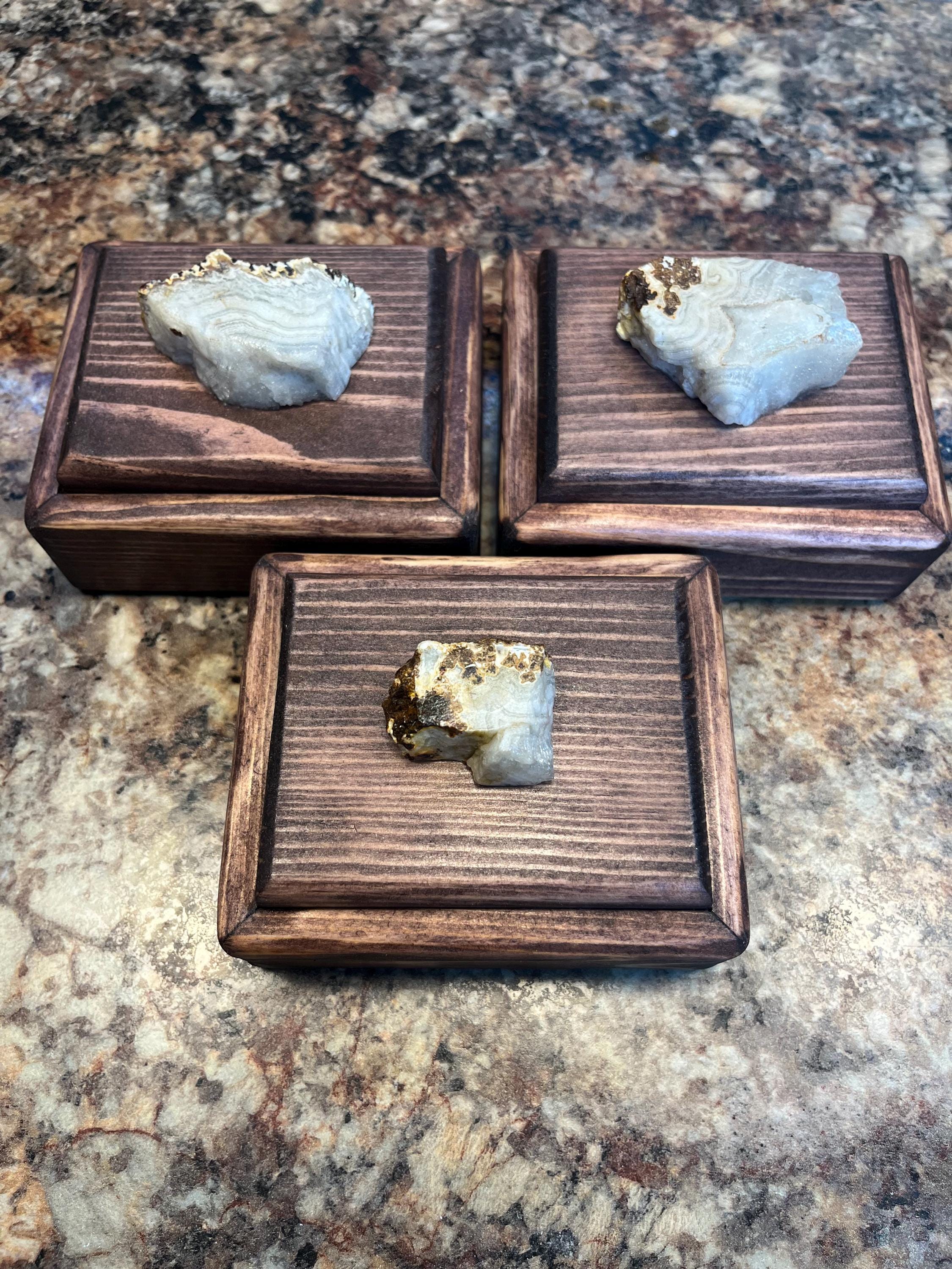 Handmade Spruce Wood Jewelry Box Set – Oregon Thunderegg Pulls, Rainbow Felt Lined