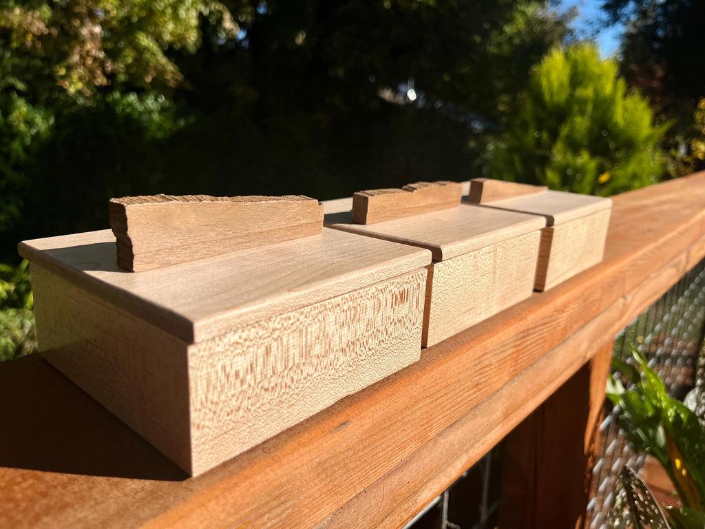 Handmade Maple Storage Boxes Set: Rustic Walnut Pulls, Oregon Wood Decor