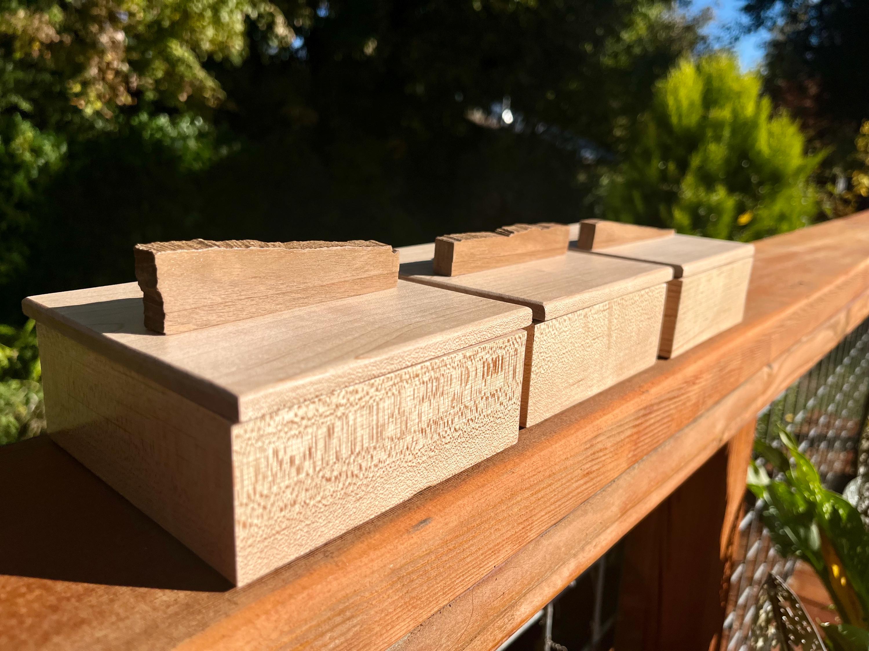 Handmade Maple Storage Boxes Set: Rustic Walnut Pulls, Oregon Wood Decor