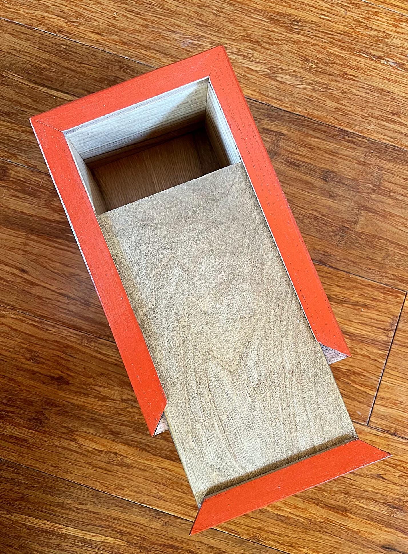 Handmade Recycled Oak Storage Box: Orange Milk Paint Finish, Felt Bottom