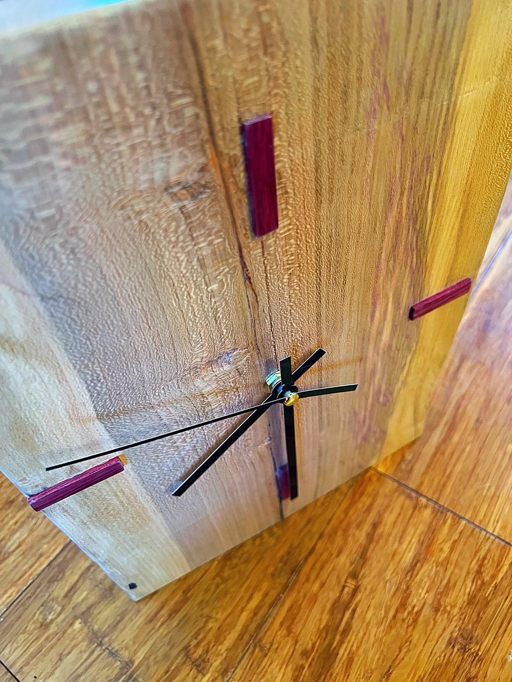 Handmade Clock with Live-edge Plum wood and Mahogany accents
