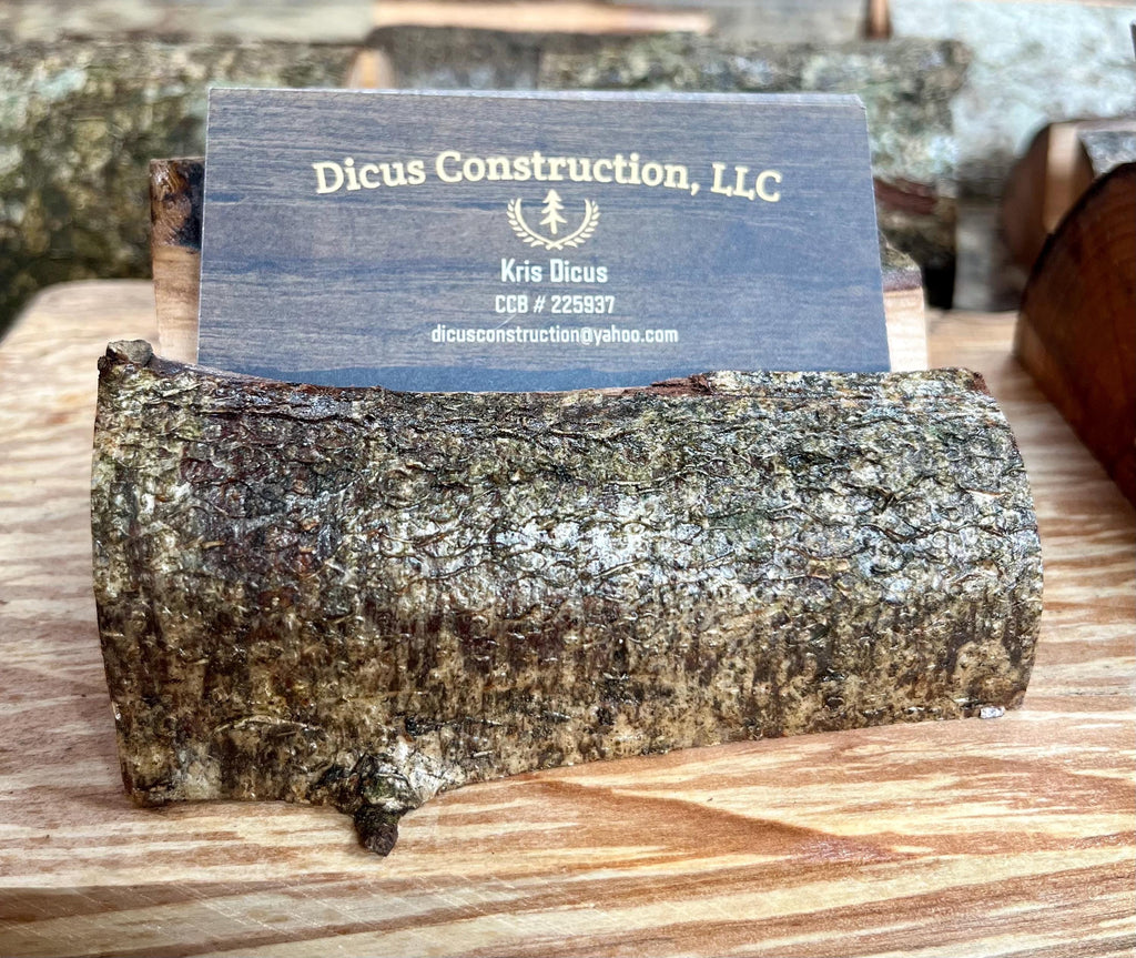 Handmade Plum Wood Business Card Holder: Rustic Desk Decor