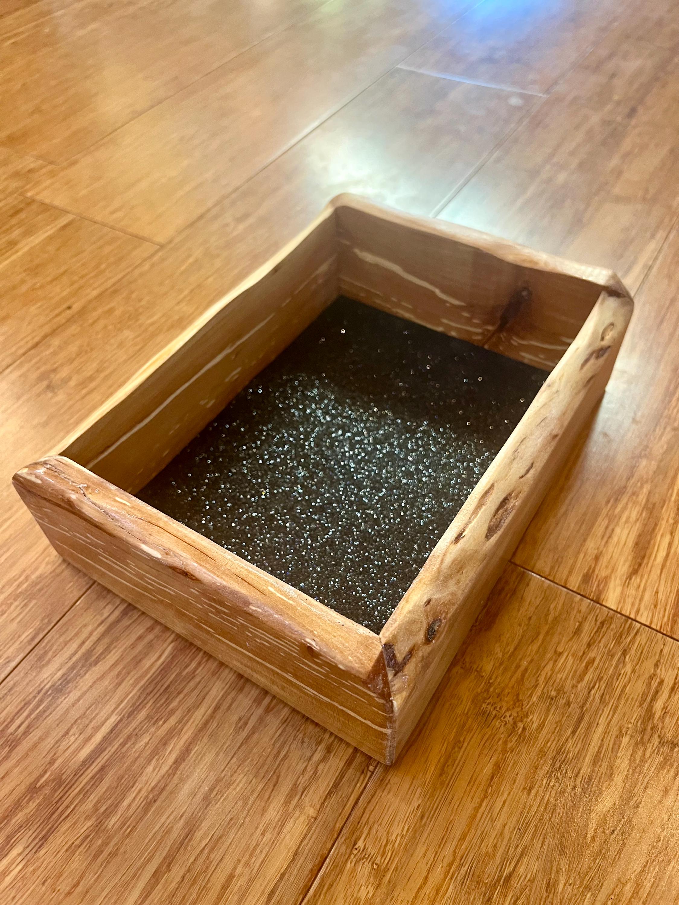 Handmade Apple Wood Jewelry Tray | Live-Edge, Sparkle Lining