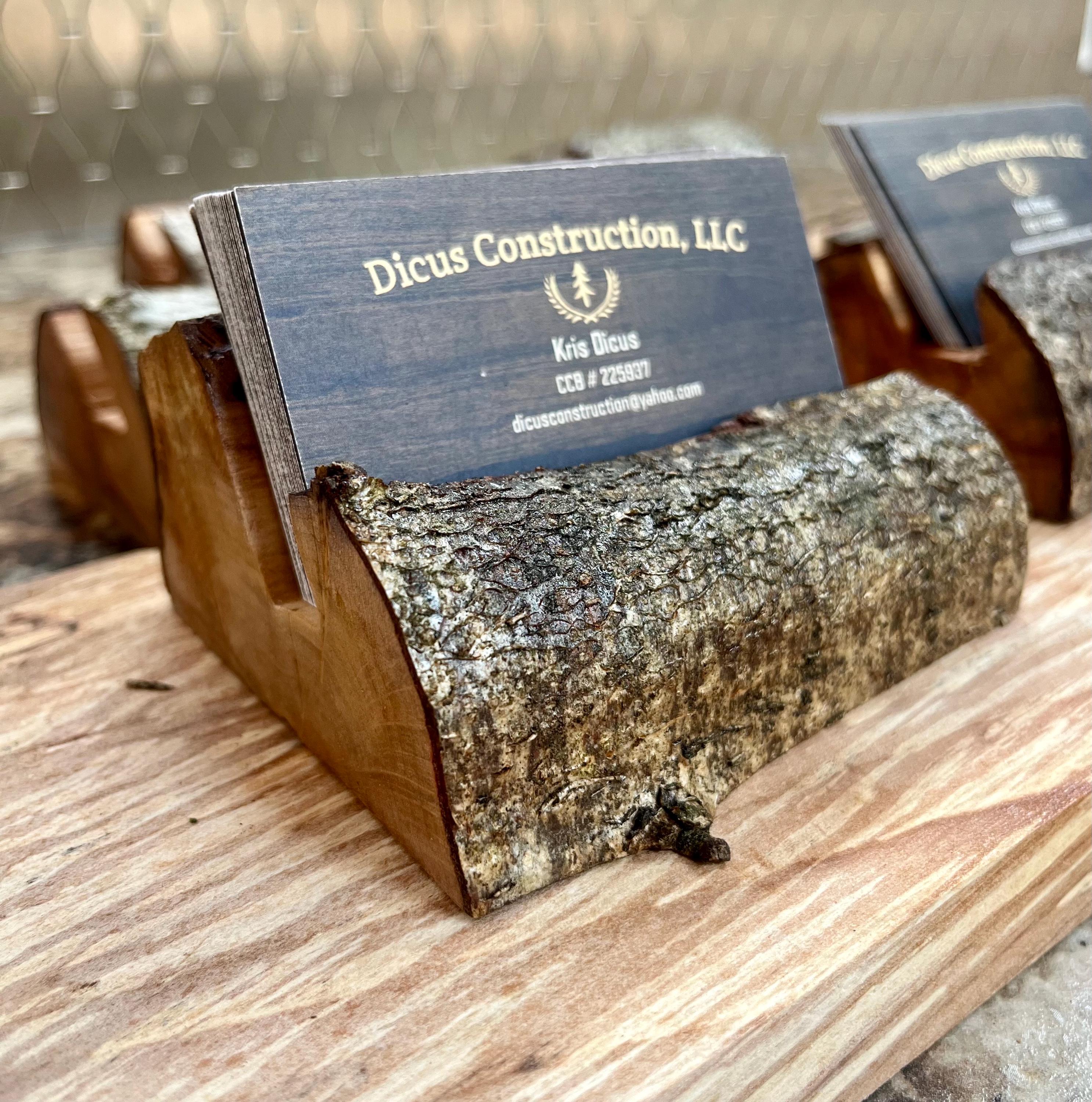 Handmade Plum Wood Business Card Holder: Rustic Desk Decor