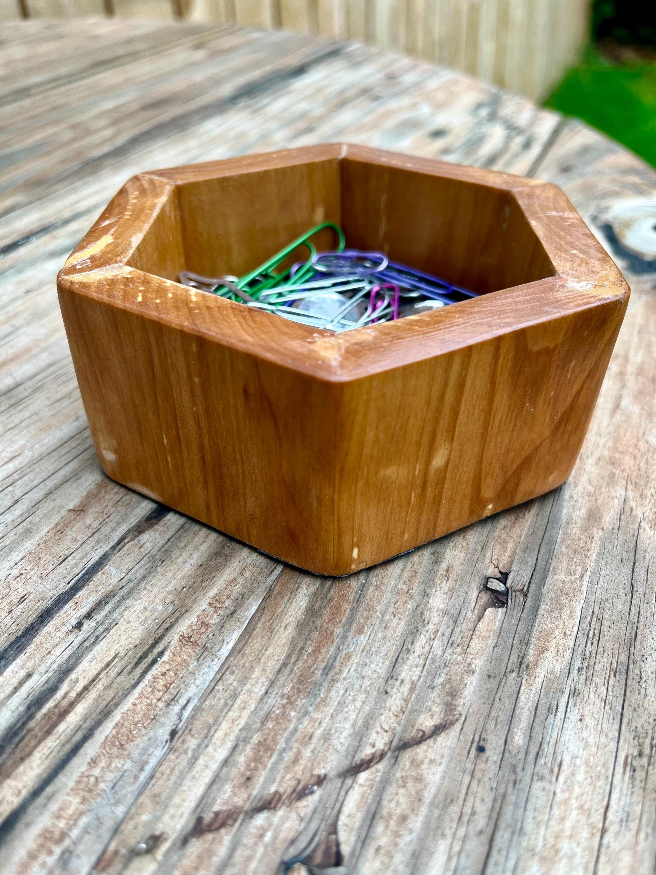 Heirloom Apple Wood Desk Organizer | Handmade Felt-Lined Change or Paper Clip Dish