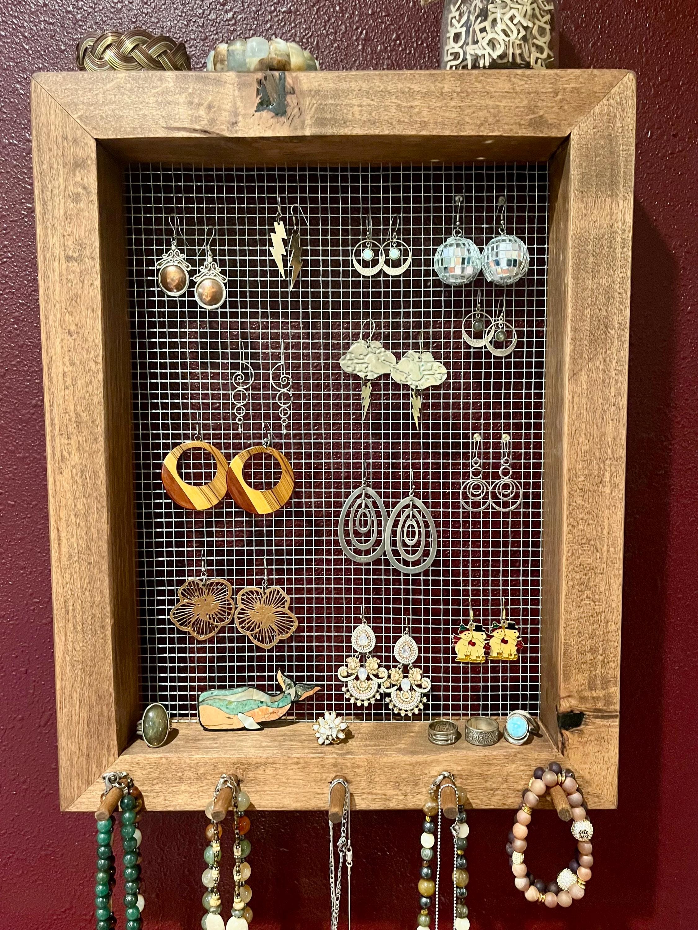 Alder Wood Jewelry Display | Wall-Hanging or Countertop Stand | Hardware Included