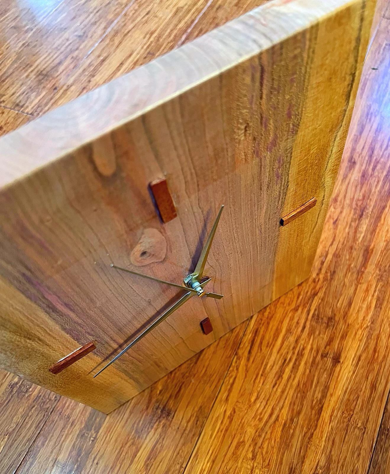 Handmade Live-Edge Plum Wood Clock: Rustic Zebrawood Accent Wall Decor