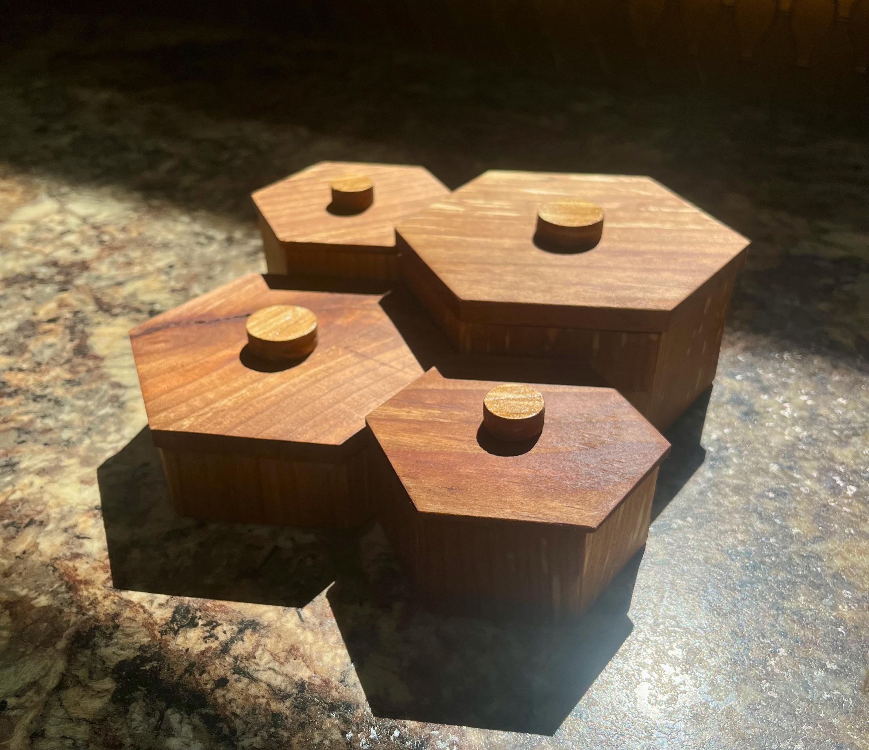 Handmade Alder Wood Honeycomb Jewelry Box: Blue Sparkle Felt Lining