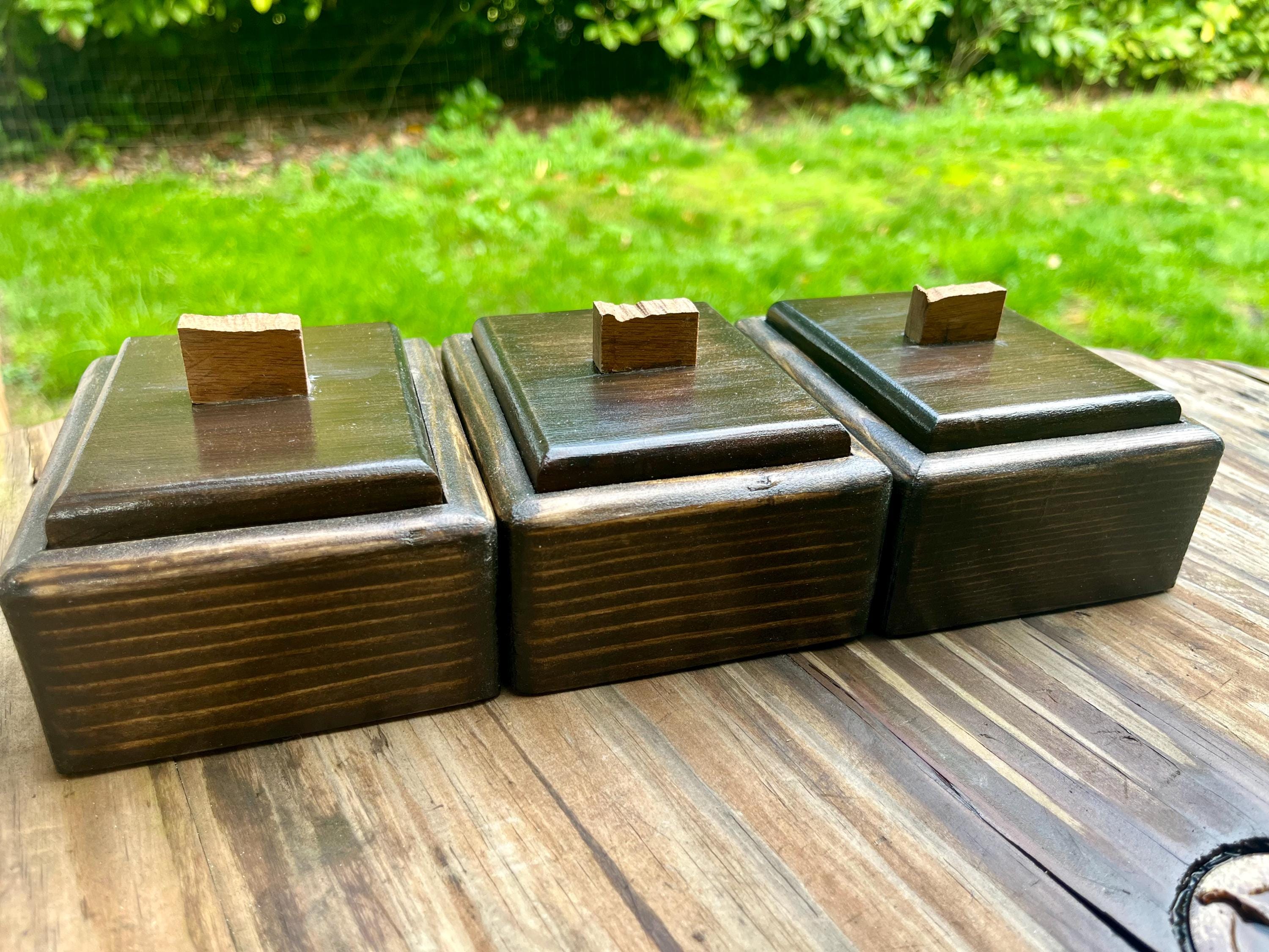 Handmade Spruce Wood Jewelry Box Set – Raw Walnut Pulls, Purple Felt Lined