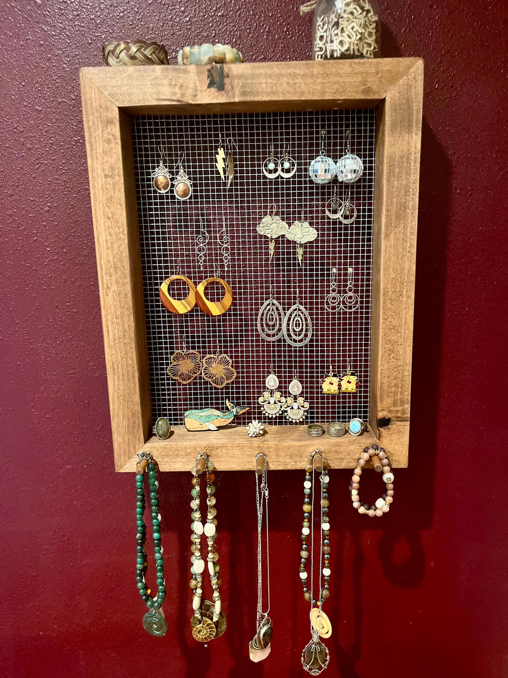 Alder Wood Jewelry Display | Wall-Hanging or Countertop Stand | Hardware Included