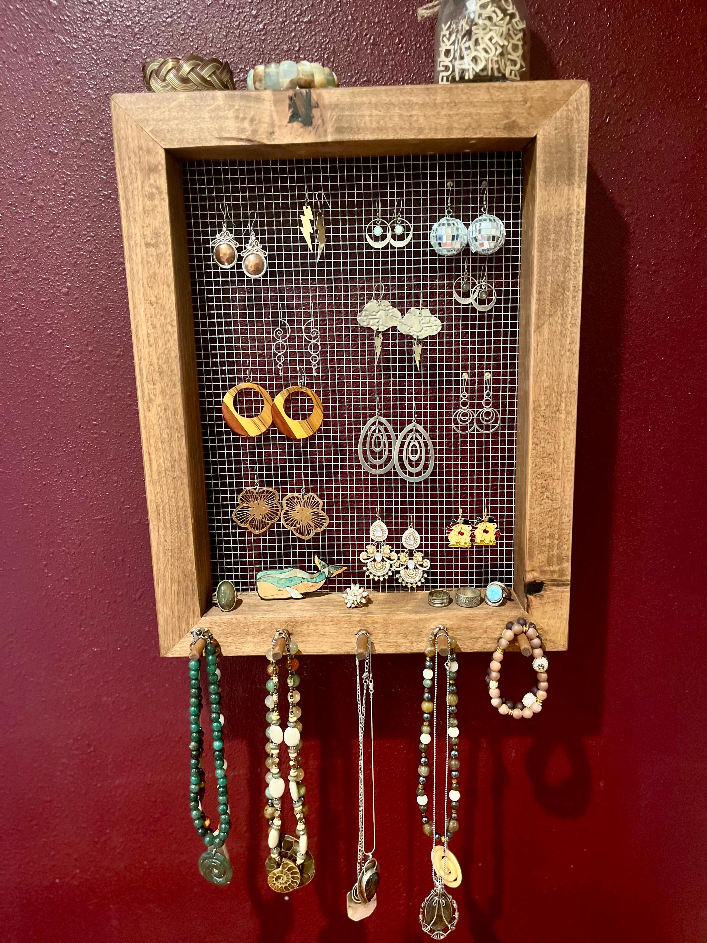 Alder Wood Jewelry Display | Wall-Hanging or Countertop Stand | Hardware Included