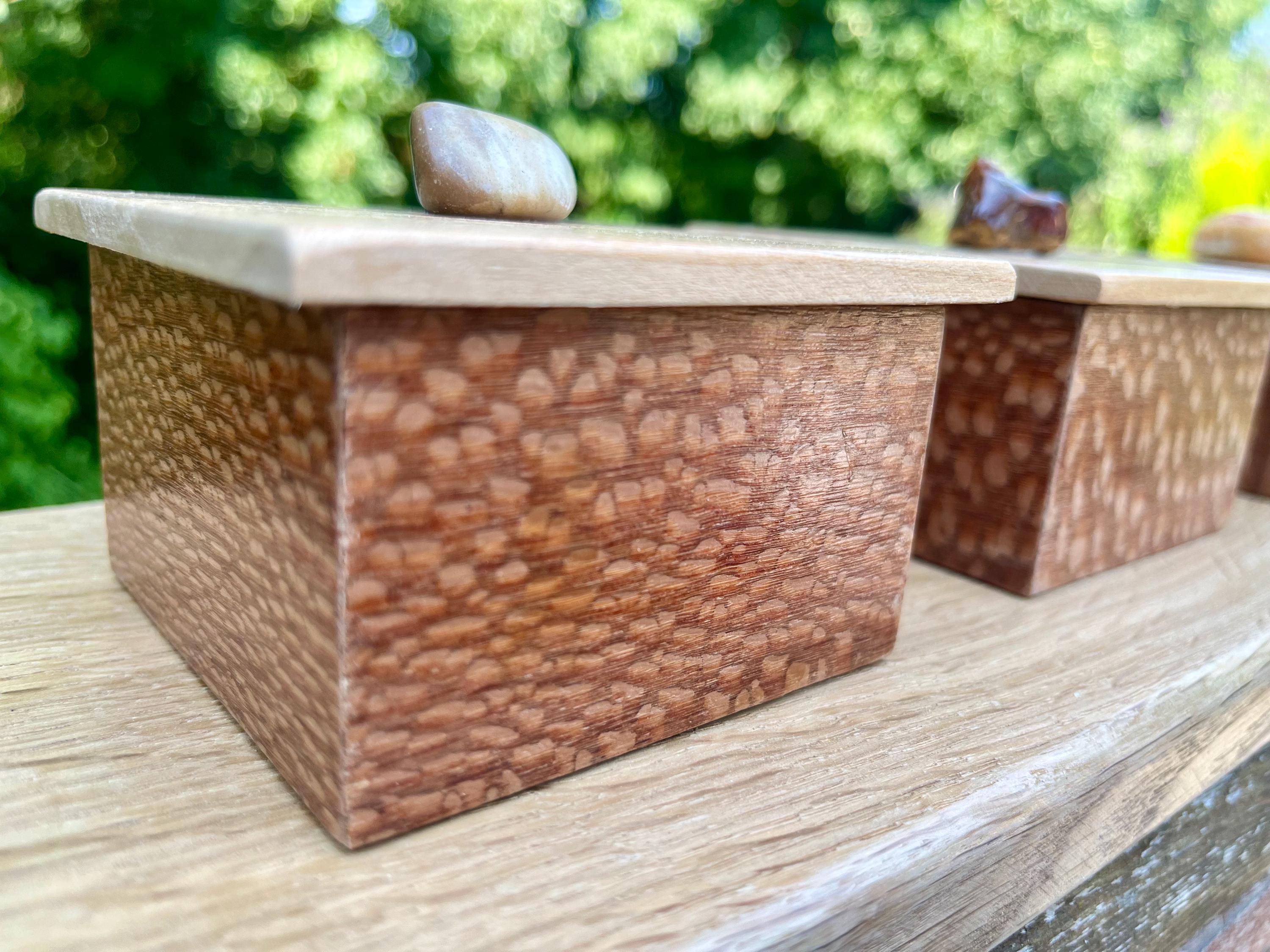Handmade Leopardwood Box Set: Oregon Agate Pulls, Oak Tray