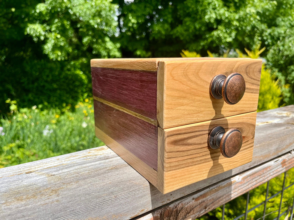 Handcrafted Padauk Wood Jewelry Box: Apple Wood Fronts & Cedar Drawers
