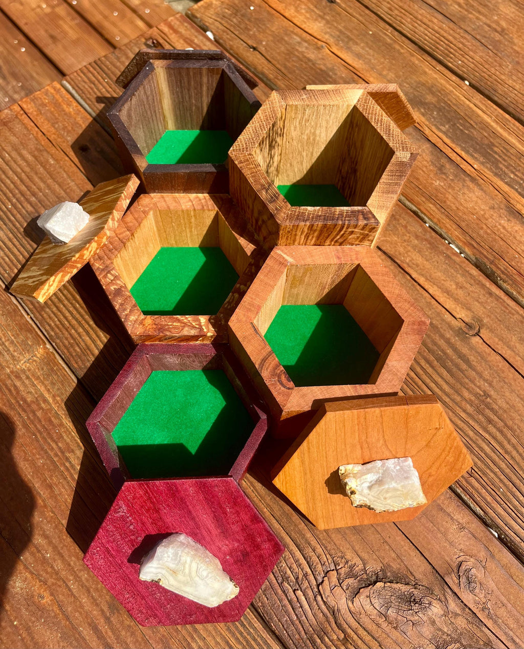 Honeycomb Jewelry Box: Mixed Wood & Oregon Thunderegg Lids